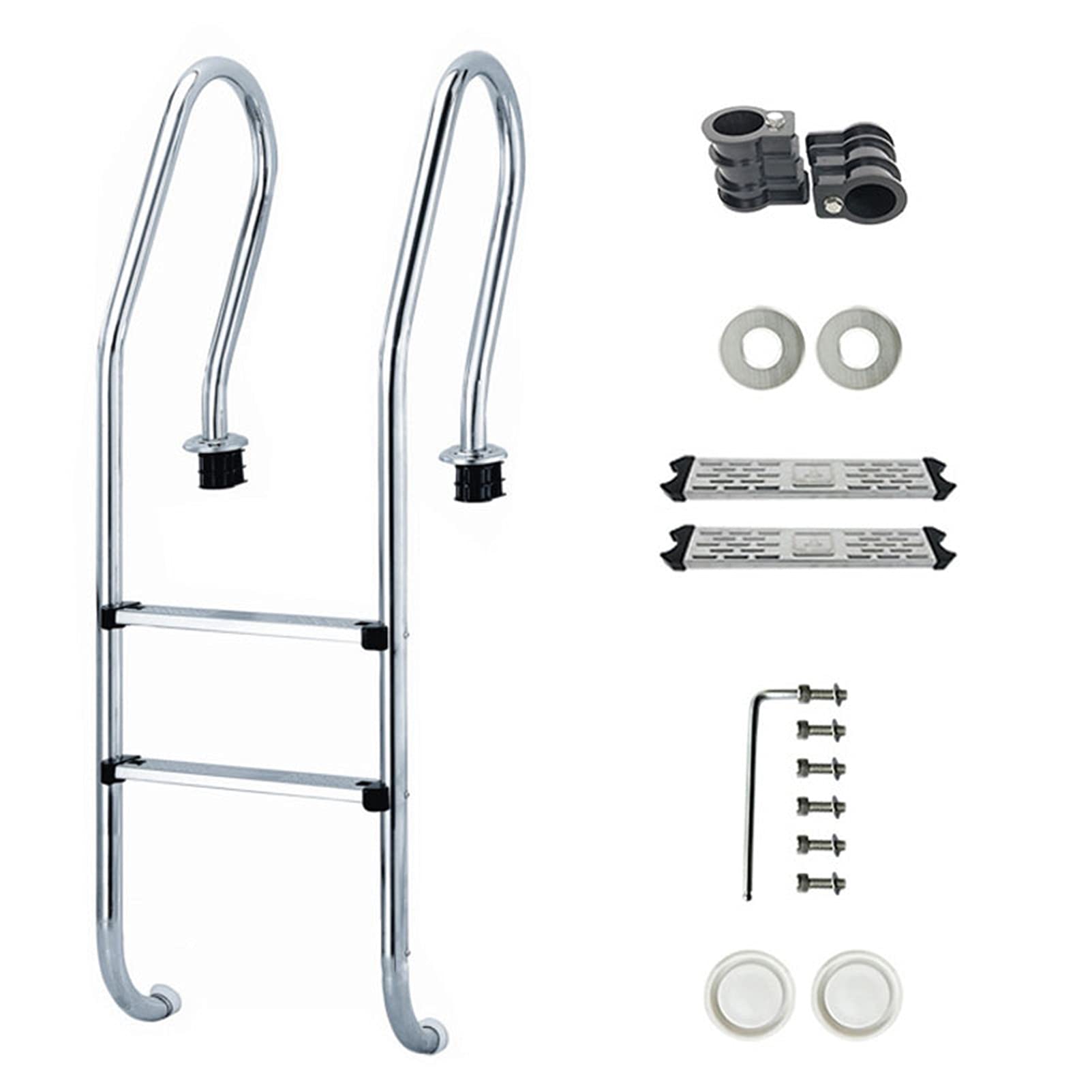 Non-Slip 304 Stainless Steel 2-Step Inground Pool Ladder with 4ft Blue Grip Cover - 440lbs Weight Capacity | Safe Handrail for Swimming Pools, Spas & Backyard Safety | Perfect for Residential & Commercial Use