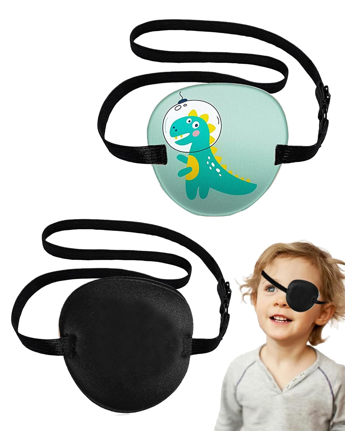 2 PCS Reusable Eye Patches for Lazy Eye Treatment, Kids & Adults - Black & Green Pirate Eye Cover for Halloween, Christmas Costumes & Amblyopia Therapy - Perfect for Dress Up Parties, Medical Use & Cosplay