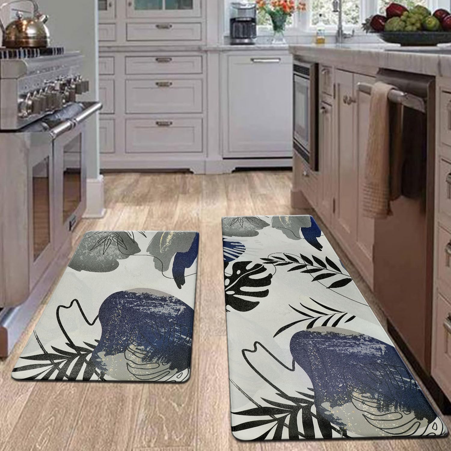 Homcomoda Non-Slip Anti-Fatigue Kitchen Rugs Set of 2 - Waterproof Cushioned Floor Mats for Kitchen Sink, Office & Laundry - Boho Style Comfort Standing Mats for Home & Workspaces