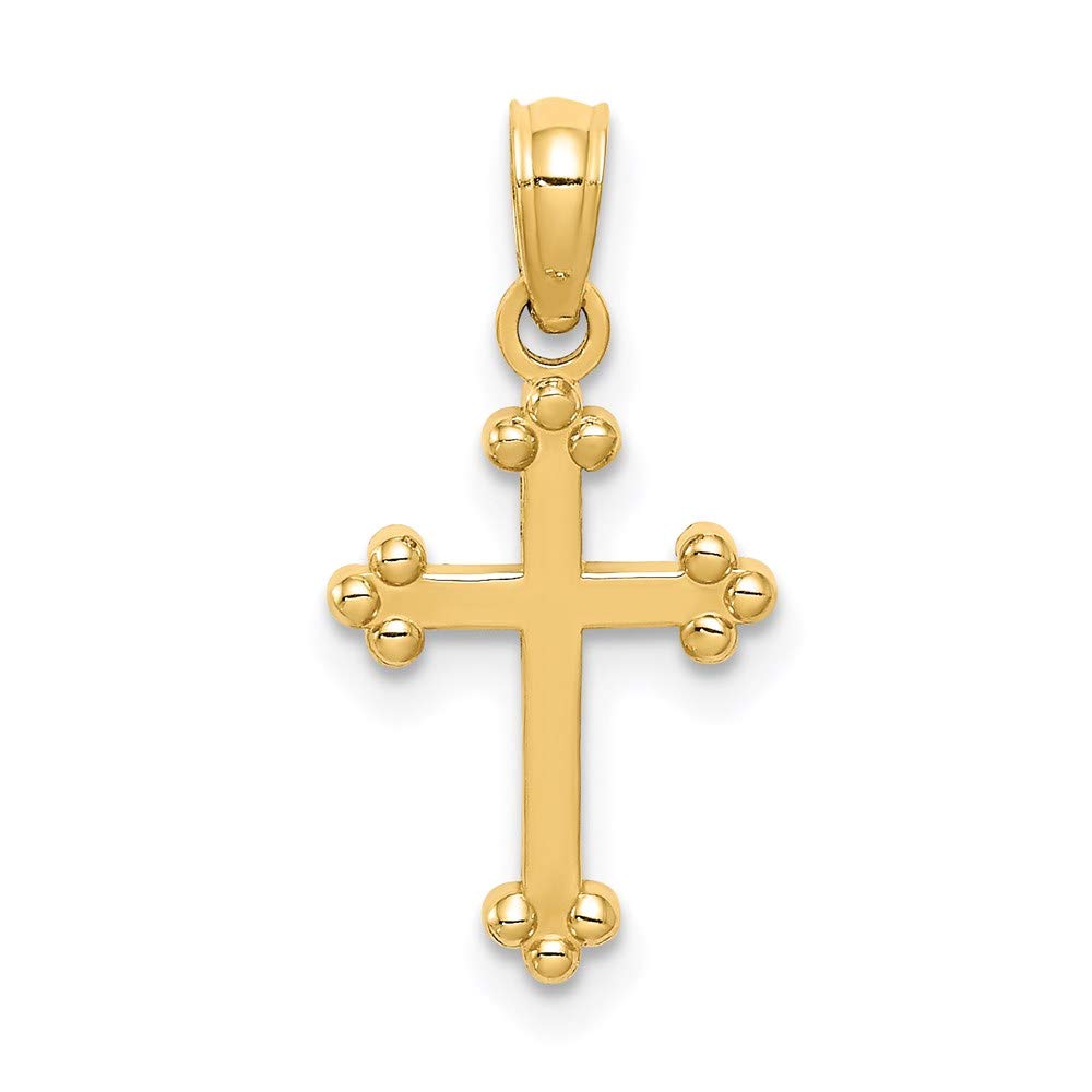 14k Yellow Gold Dainty Budded Cross Pendant for Everyday Wear