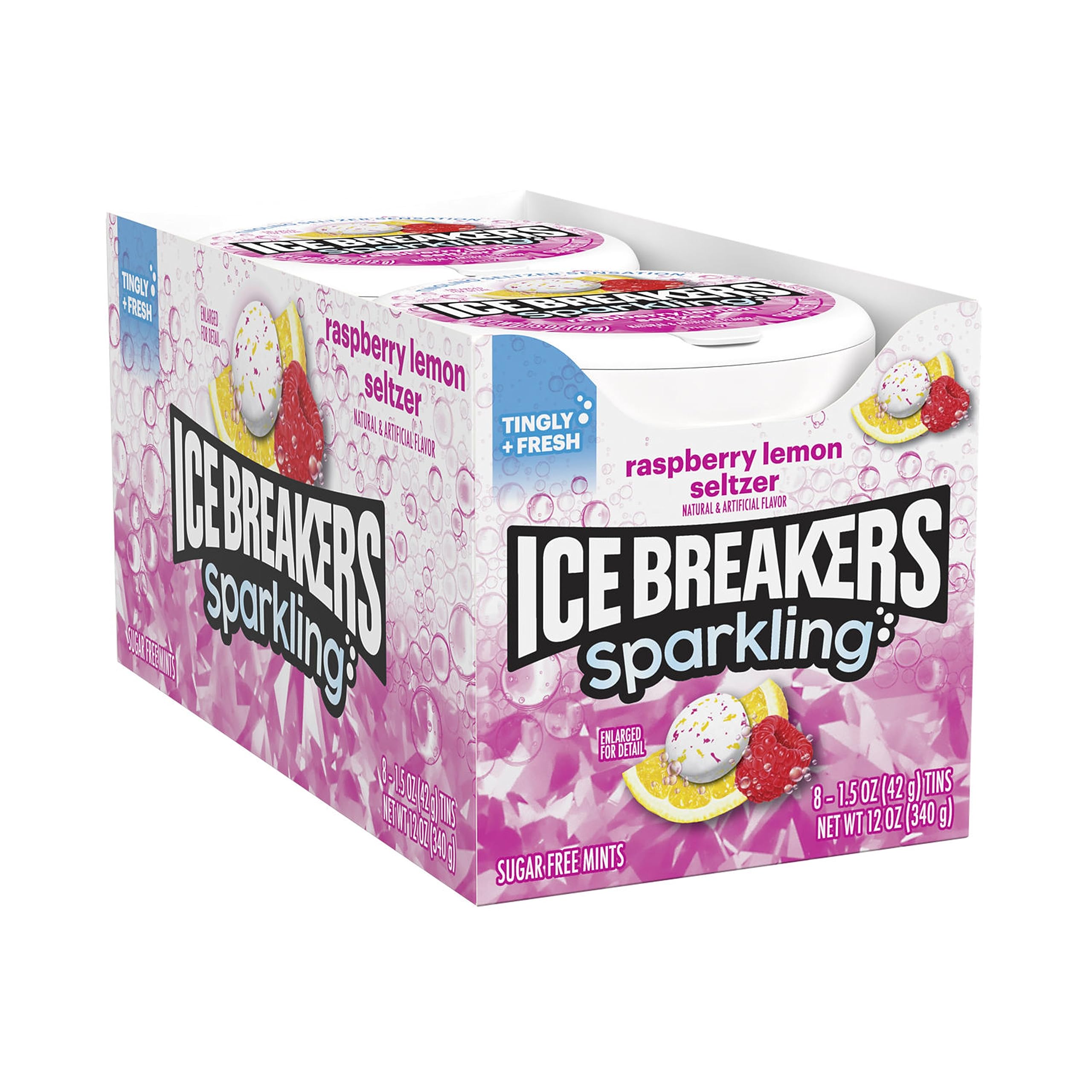 ICE BREAKERS Sparkling Raspberry Lemon Seltzer Breath Mints - 1.5 oz (8 Count) - Refreshing Sugar-Free Mints for Fresh Breath at Work, School & Social Events