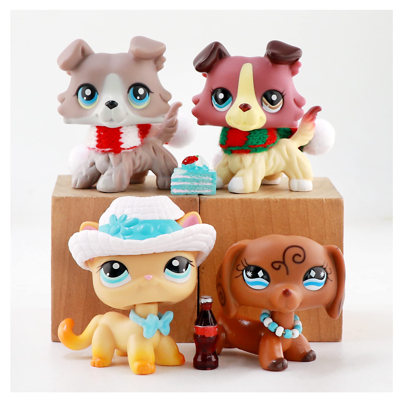 WAKISO LPS Animal Figure Toy Pack - Shorthair Cat, Collie, Dachshund with Unique Eyes - Perfect Christmas & Birthday Gift for Girls | Collectible Dog & Cat Figures for Kids Play, Home Decor, Gift Giving