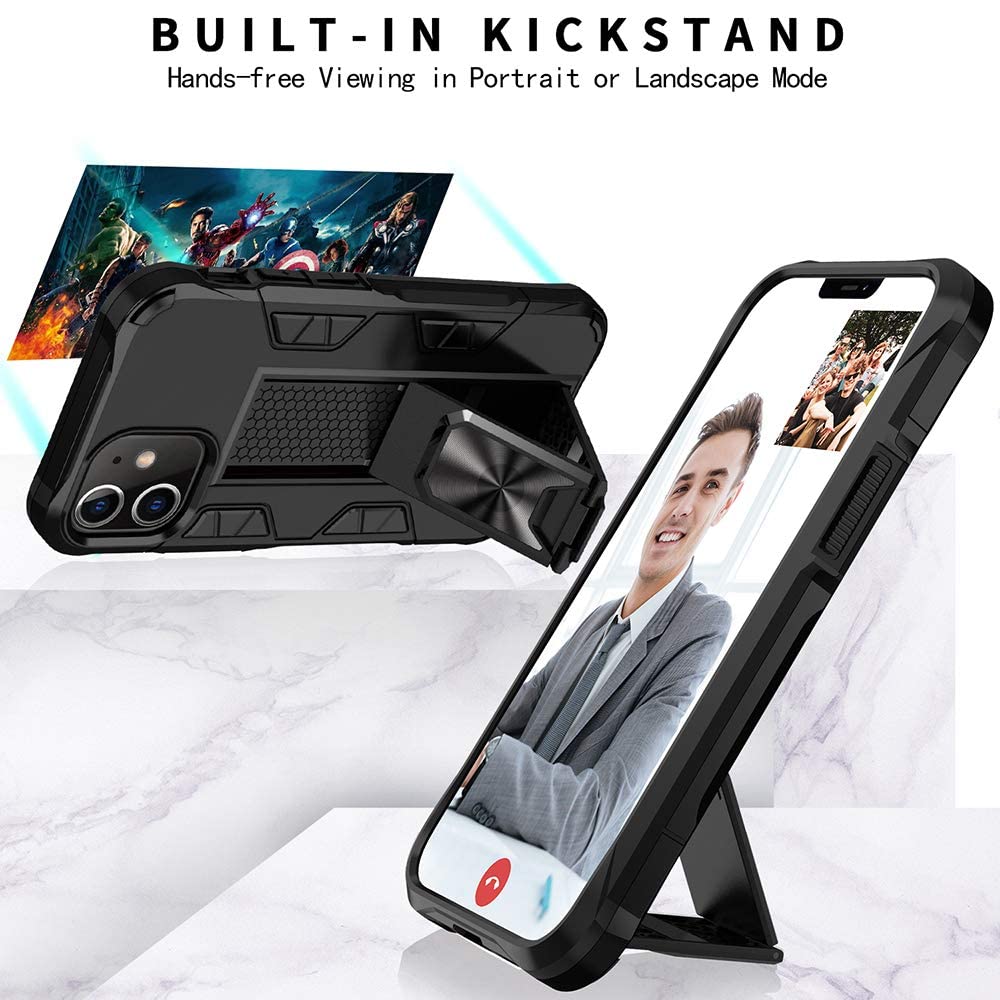 Military Grade Shockproof iPhone 12/12 Pro Case with Built-in Kickstand & Magnetic Car Mount - Heavy Duty Protective Phone Cover (Red) - Perfect for Outdoor Adventures, Work & Daily Commuting