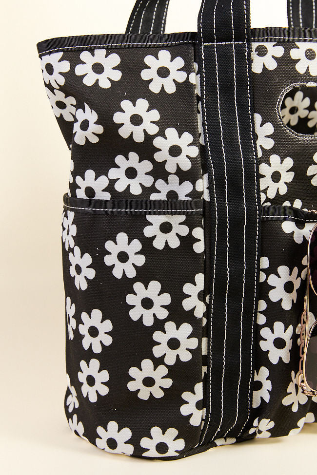 Daisy Daydreams Black Canvas Tote Bag - Stylish & Durable Women's Shoulder Bag for Work, Shopping & Beach | Eco-Friendly Fashion Accessory