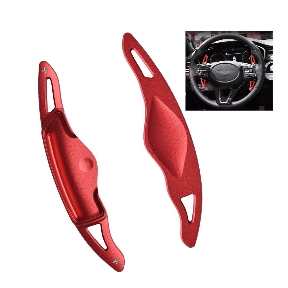 High-Performance CNC Billet Aluminum Steering Wheel Paddle Shifter Extensions for 2018-2023 Hyundai Genesis G70 - Red Racing Style Interior Upgrade | Enhanced Driving Control for Track & Street Use