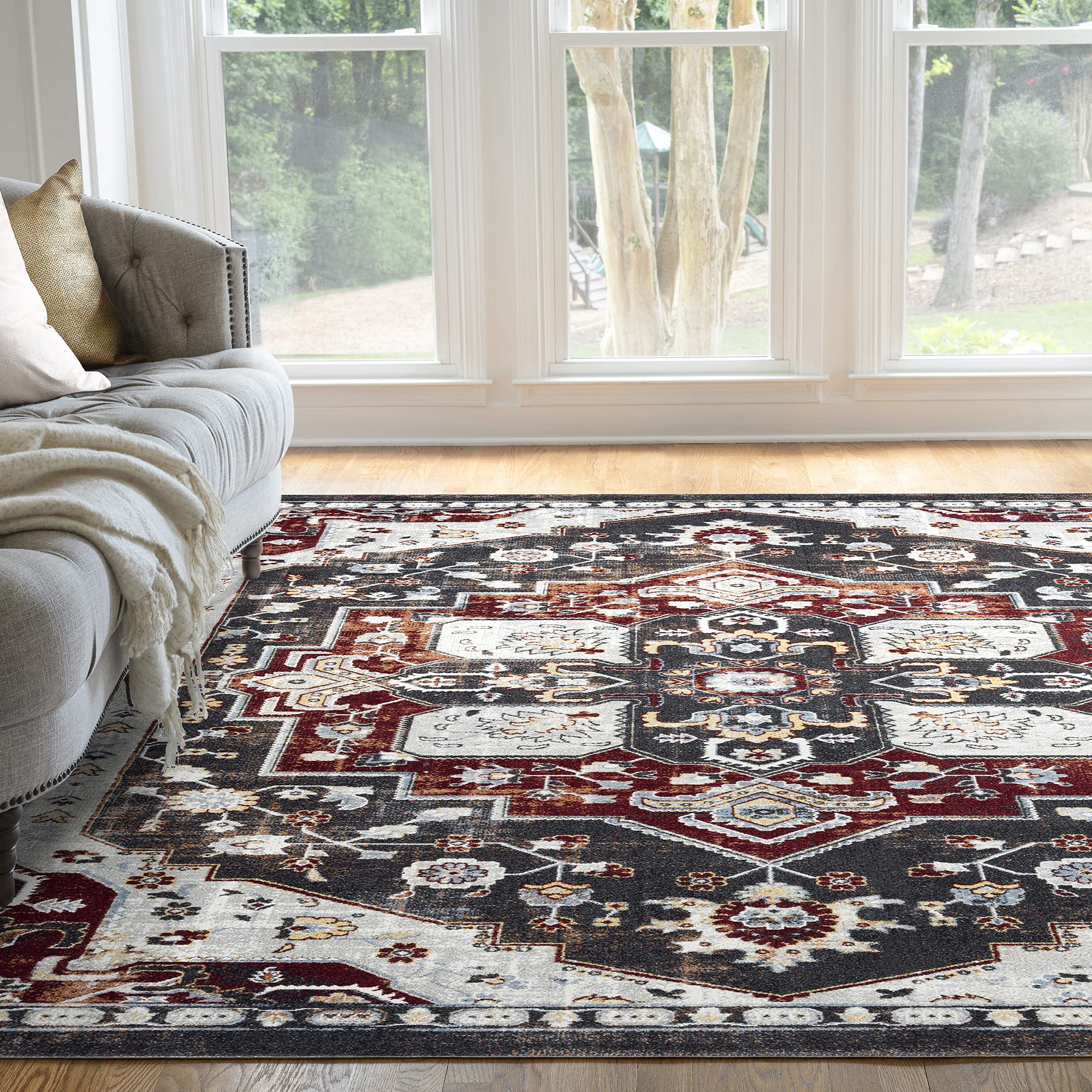Large 8x10 Aida Red Traditional Oriental Area Rug - Soft Living Room Carpet, Dining Room Rug, Bedroom Floor Mat - Perfect for Home Decor, Kitchen Runner & Entryway - Alfombras para Salas Grandes - Ideal for Cozy Spaces & High-Traffic Areas