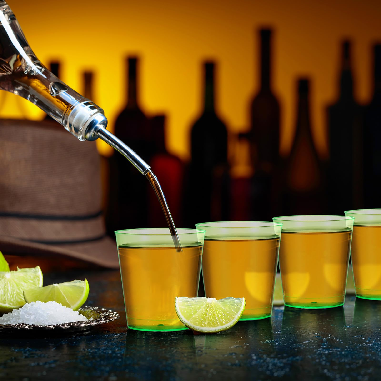 300 Pack 1oz Plastic Shot Glasses - Mini Reusable Party Cups for Wedding, Halloween, Beer Tasting, Snack Samples & Cocktails (Green) - Perfect for Bars, Catering & Home Entertaining
