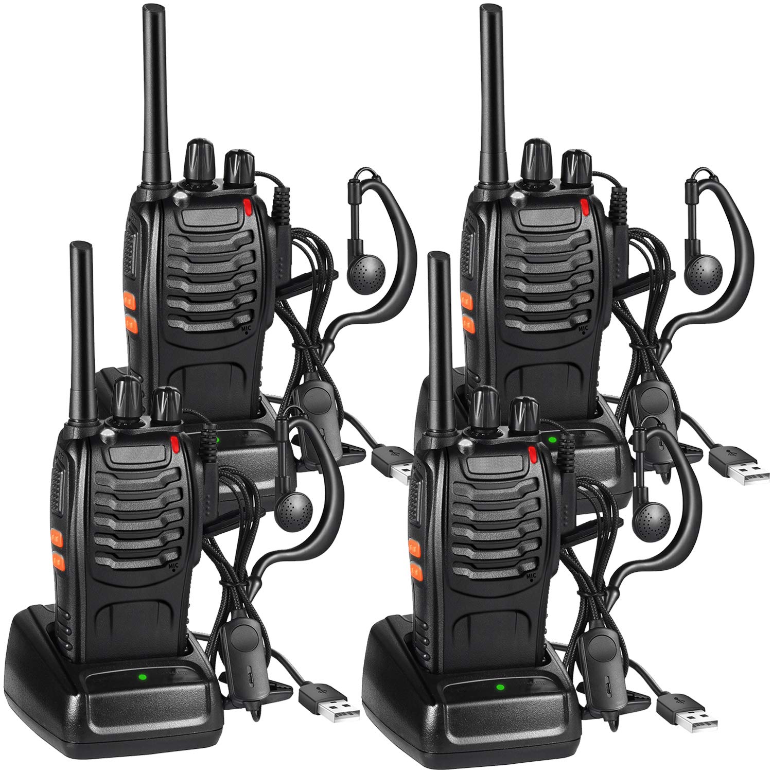 4 Pack Professional Walkie Talkies - PMR446 VOX 16CH CTCSS/DCS Long Range Two Way Radios with Earpiece | Ideal for Outdoor Adventures, Camping, Hiking, Survival & Emergency Communication