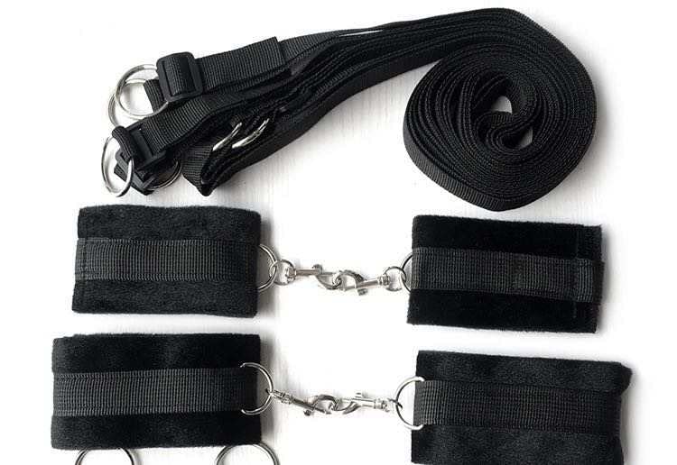 BDSM Under Bed Restraints Kit - Adjustable Wrist & Ankle Cuffs with Blindfold for Couples | Spice Up Your Sex Life | Perfect for Bedroom Bondage, Fetish Play & Sensual Exploration (Fits Any Mattress)
