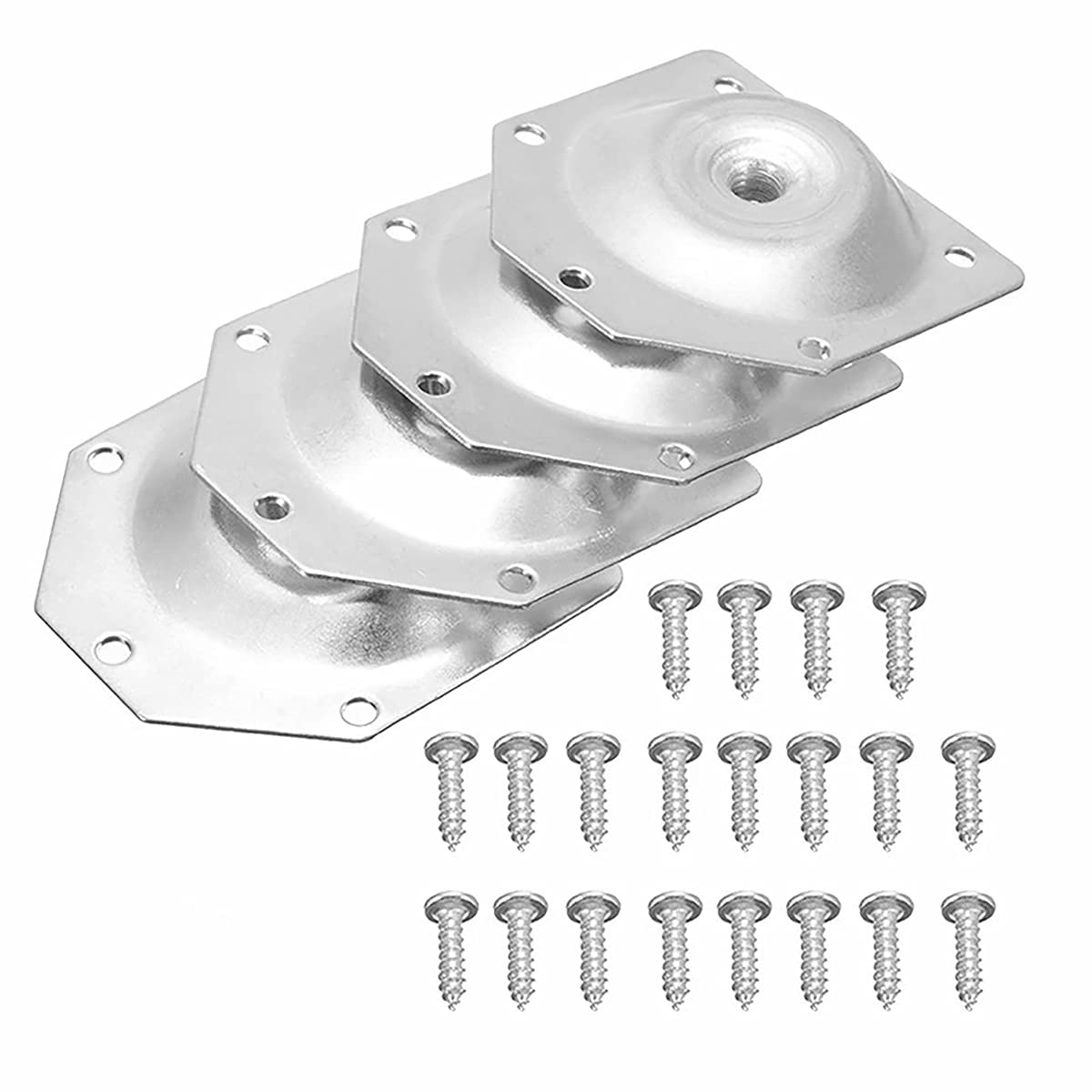 4 Sets 12 Degree Angled Furniture Leg Mounting Plates with 20 Screws - Heavy Duty Metal Bracket for Table, Sofa, Chair & Cabinet Legs - Perfect for DIY Home Furniture Repair & Assembly