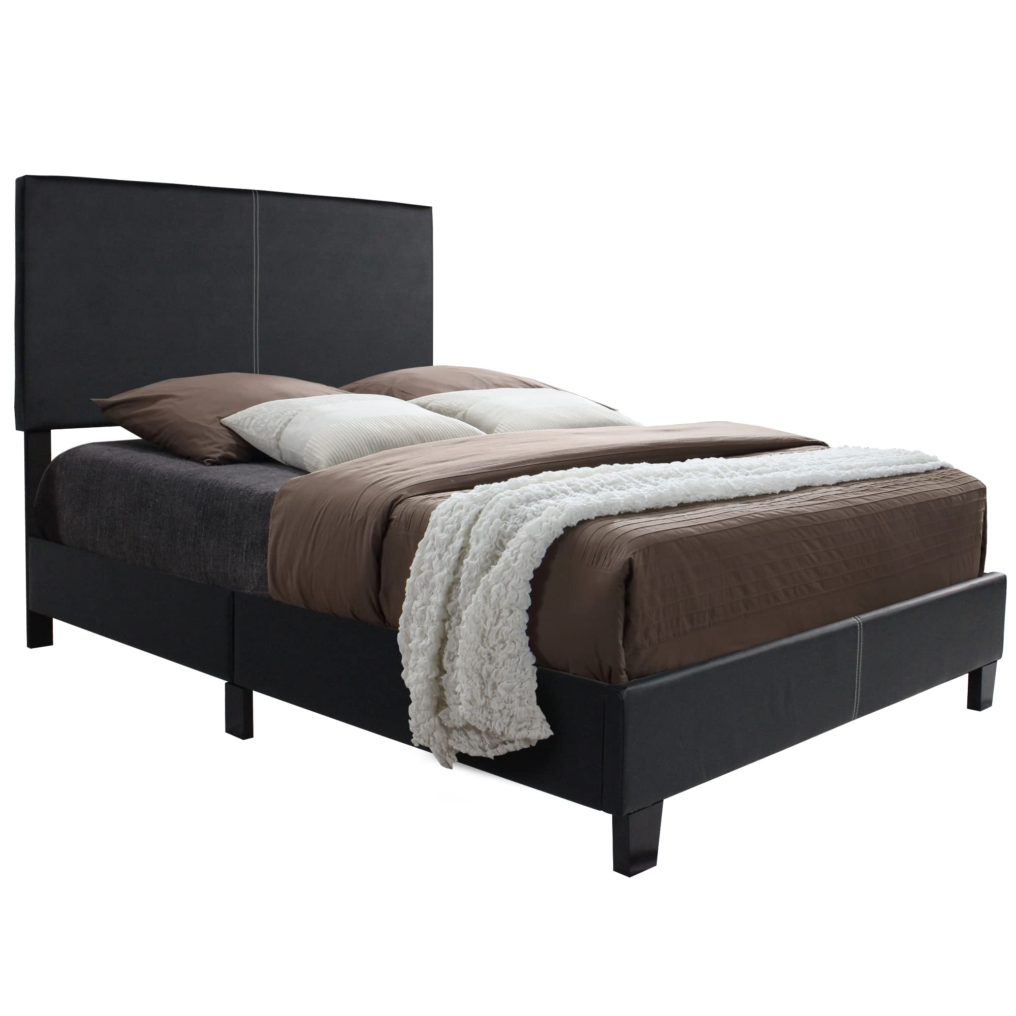 Better Home Products Nora Faux Leather Upholstered Twin Panel Platform Bed Frame - Black - Modern Minimalist Bedroom Furniture for Small Spaces & Guest Rooms
