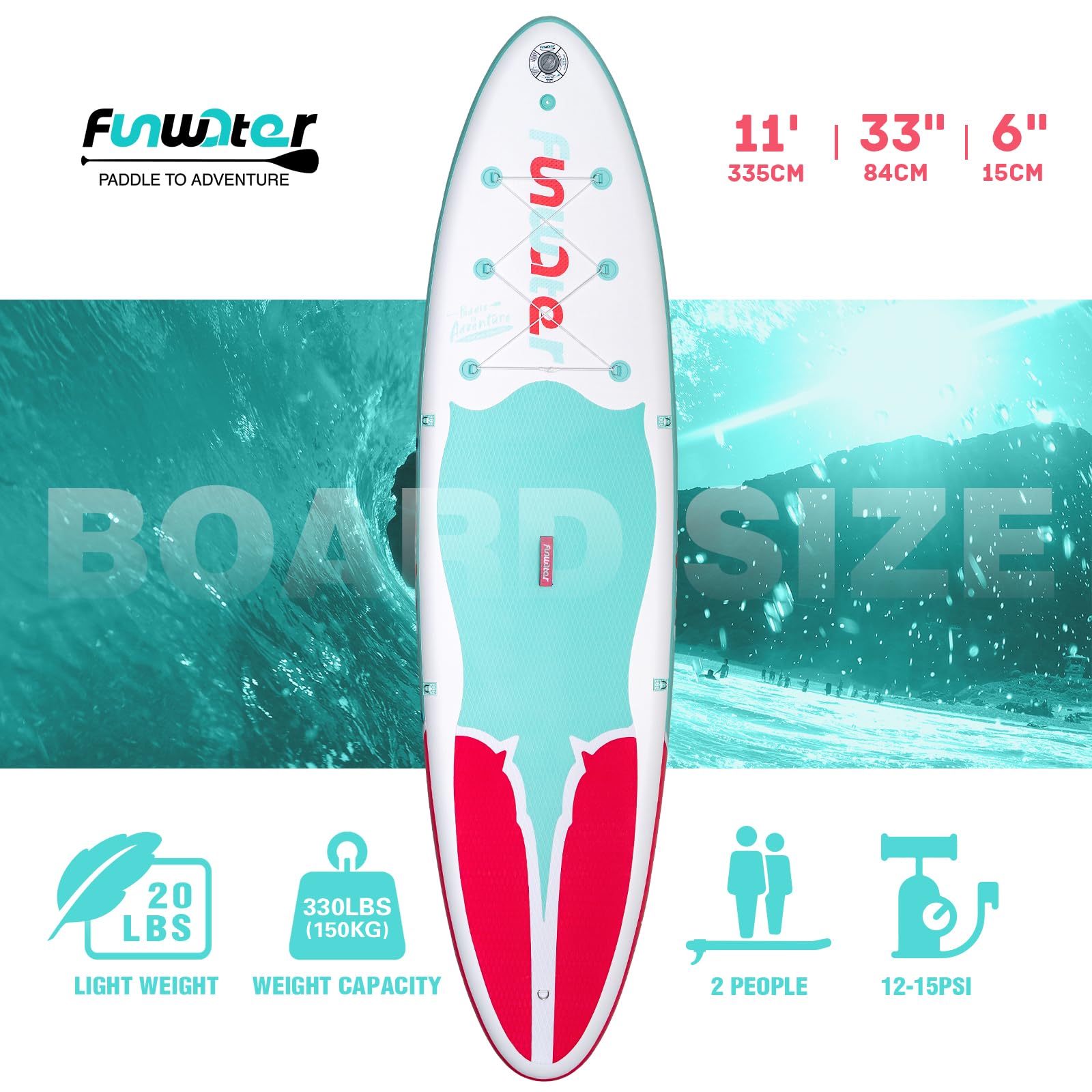 FunWater Inflatable Stand Up Paddle Board - Ultra-Light SUP with Premium Accessories Kit (Adjustable Paddle, Pump, Backpack, Leash, Waterproof Phone Bag) for Lakes, Rivers & Ocean Paddling Adventures