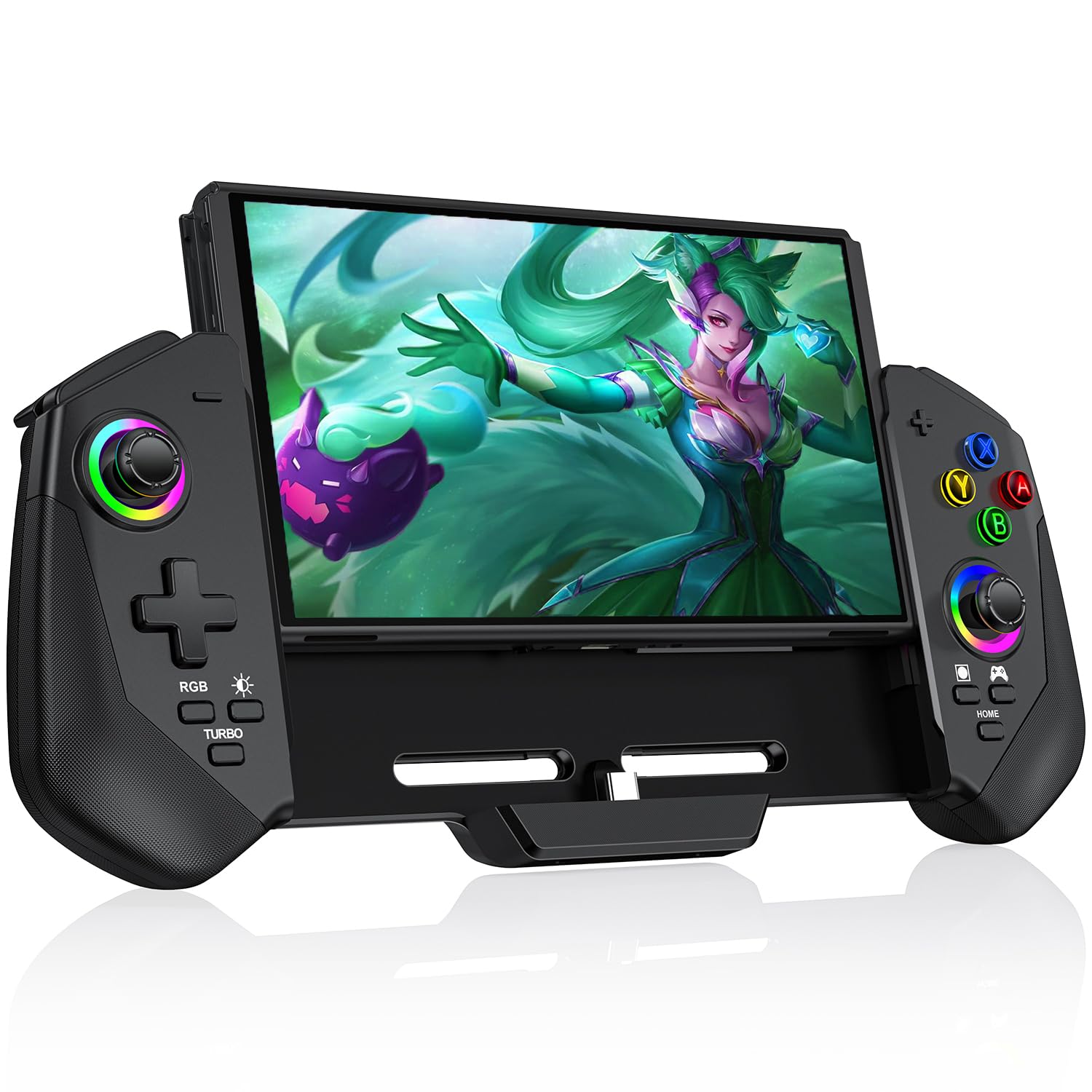 Wireless Switch Controller for Nintendo Switch & OLED - Ergonomic One-Piece Joypad with RGB Lighting, Turbo Function, 4 Game Card Slots & Dual Vibration Motors - Perfect for Gaming, Travel & Family Entertainment