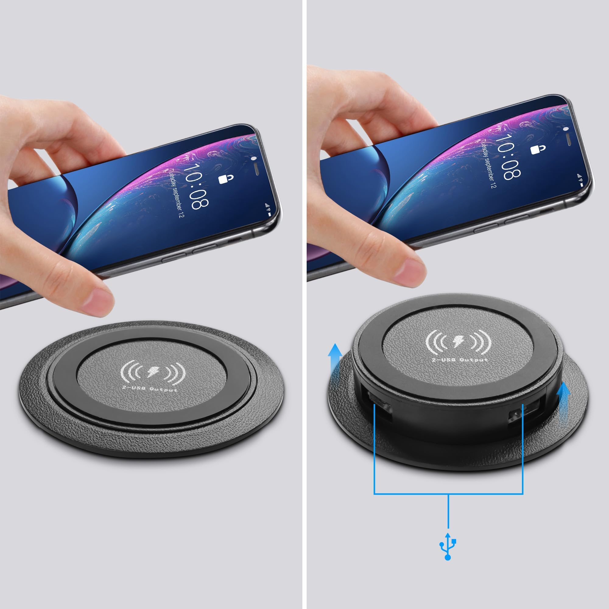 3-in-1 Wireless Charging Station with 10W Fast Charging | Pop-Up Desktop Charger with Dual USB Ports | Compatible with iPhone, Samsung & Smartphones | Perfect for Bedside Table, Office Desk & Home Furniture