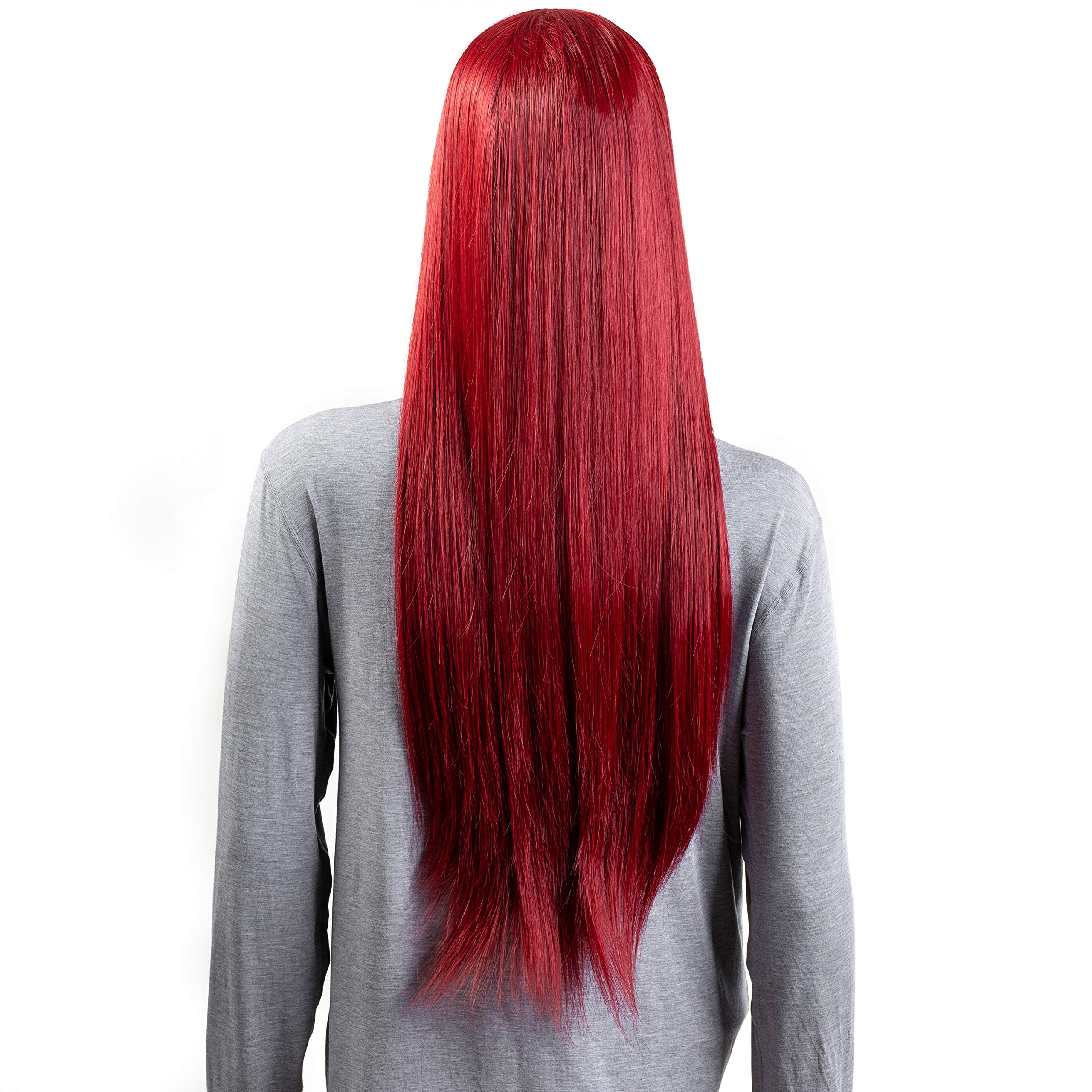 Onedor 30 Inch Long Straight Red Synthetic Hair Cosplay Wig with Wig Cap for Women - Perfect for Halloween, Cosplay, and Costume Parties (T1557 - Red)