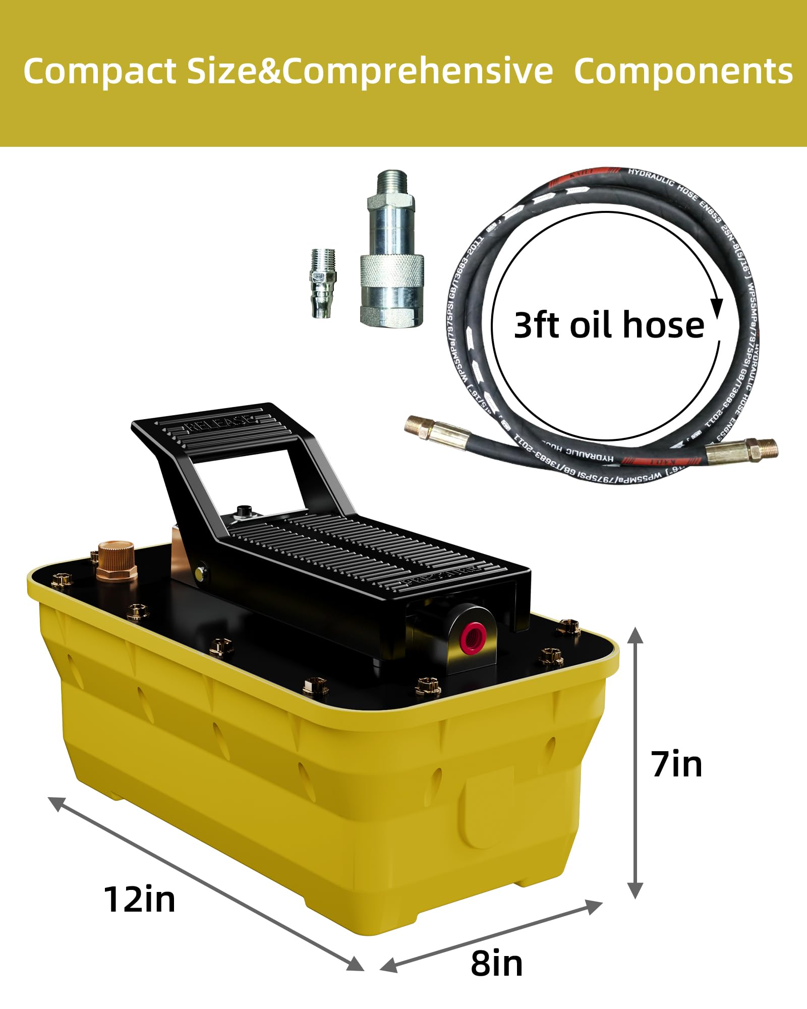 10,000 PSI Air Hydraulic Pump with 1/2 Gal (1.6L) Reservoir - Foot Operated Heavy Duty Hydraulic Pump for Auto Repair, Machinery Lifting & Industrial Applications - Ideal for Car Jacks, Presses and Equipment Maintenance