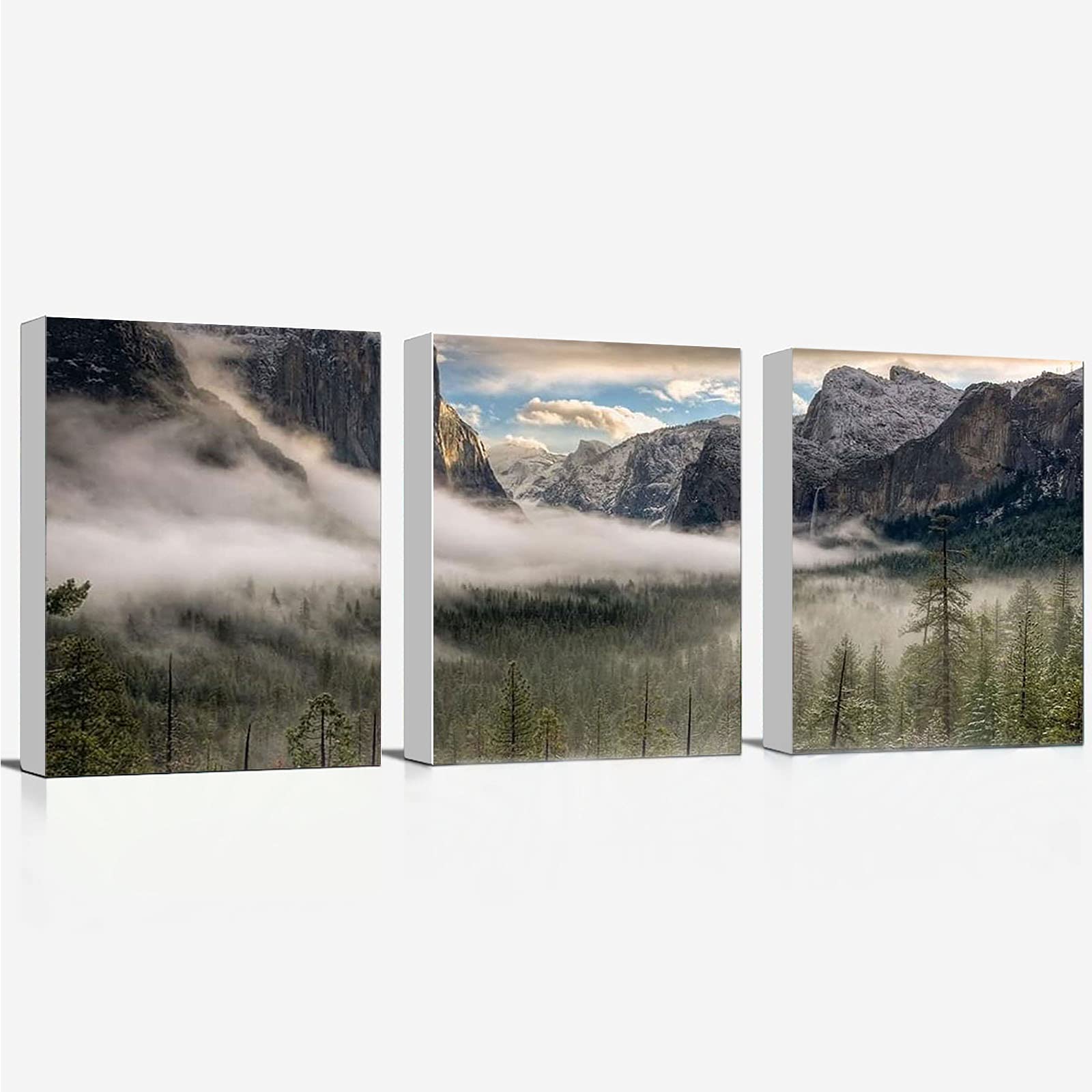 3 Panels Yosemite Valley Sunrise Canvas Wall Art - Modern Blue Scenery Printing Framed Decor 16x24 Inch for Living Room, Bedroom & Office
