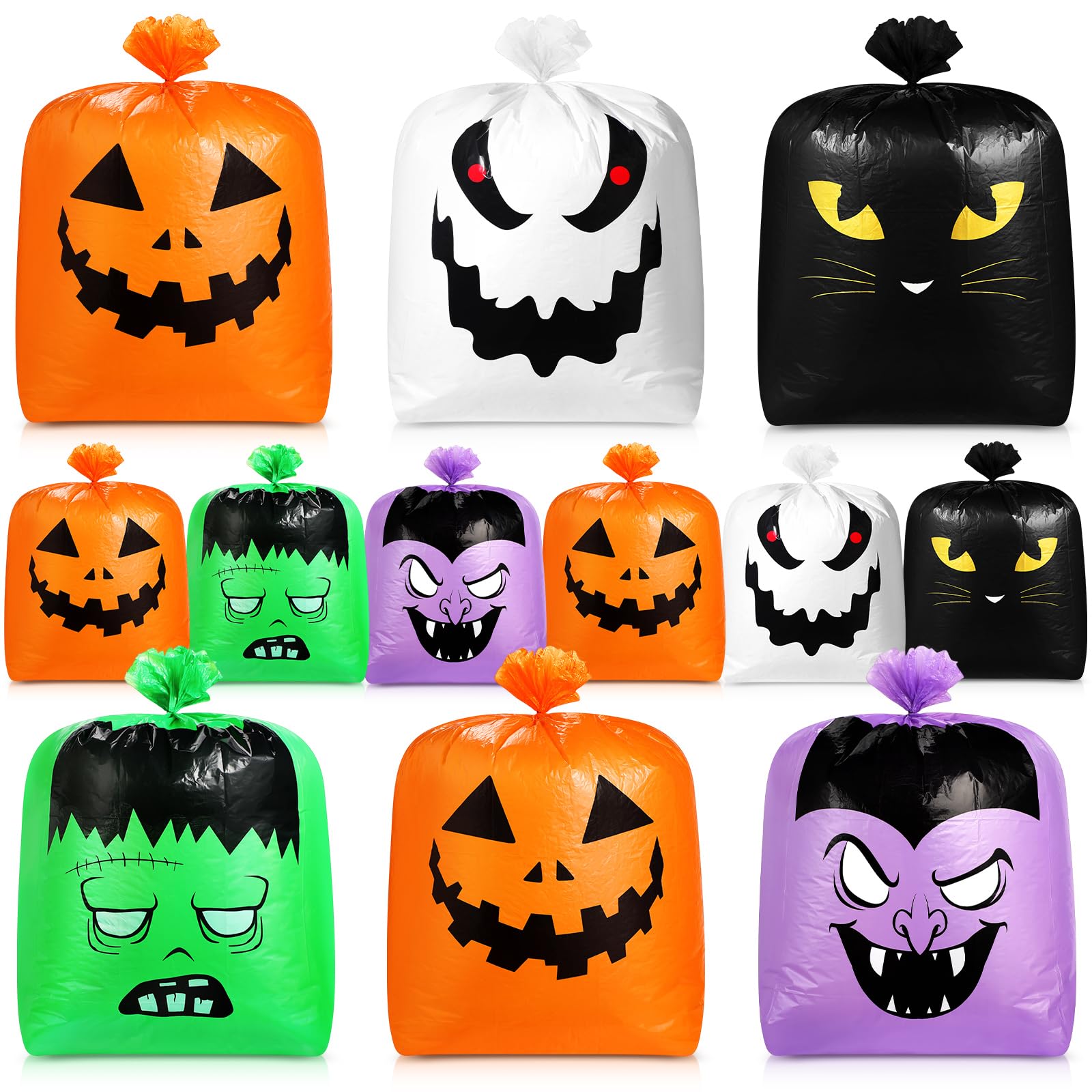 Qilery 18-Pack Reusable Halloween Pumpkin Leaf Bags - Heavy Duty Plastic Lawn Bags with Twist Ties for Fall Yard Waste, Halloween Decorations & Outdoor Party Favors | Perfect for Pumpkin Patches, Trick-or-Treat Goodie Bags & Autumn Garden Cleanup
