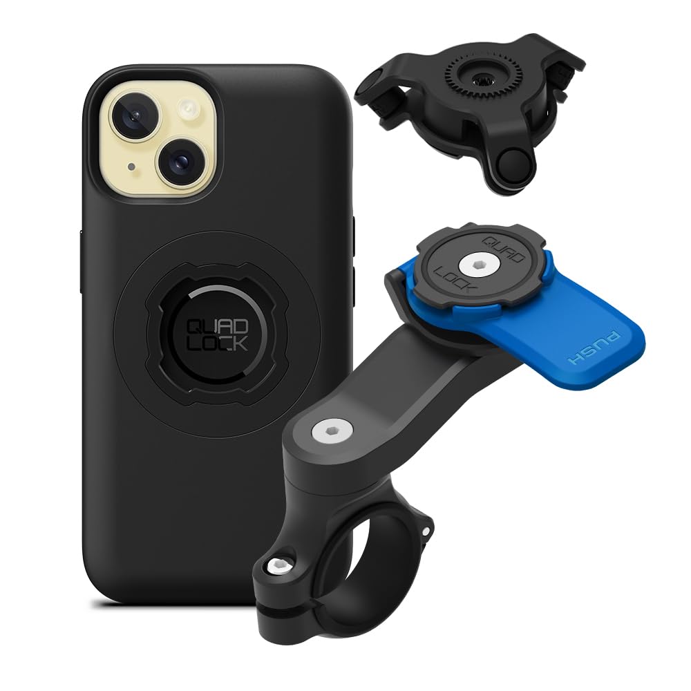 Quad Lock Motorcycle Handlebar Mount Kit with Vibration Dampener - Compatible with iPhone 15 Pro/Max/Plus & MAG Phone Case | Secure Phone Holder for Adventure Riding, Commuting & Off-Road Motorcycles