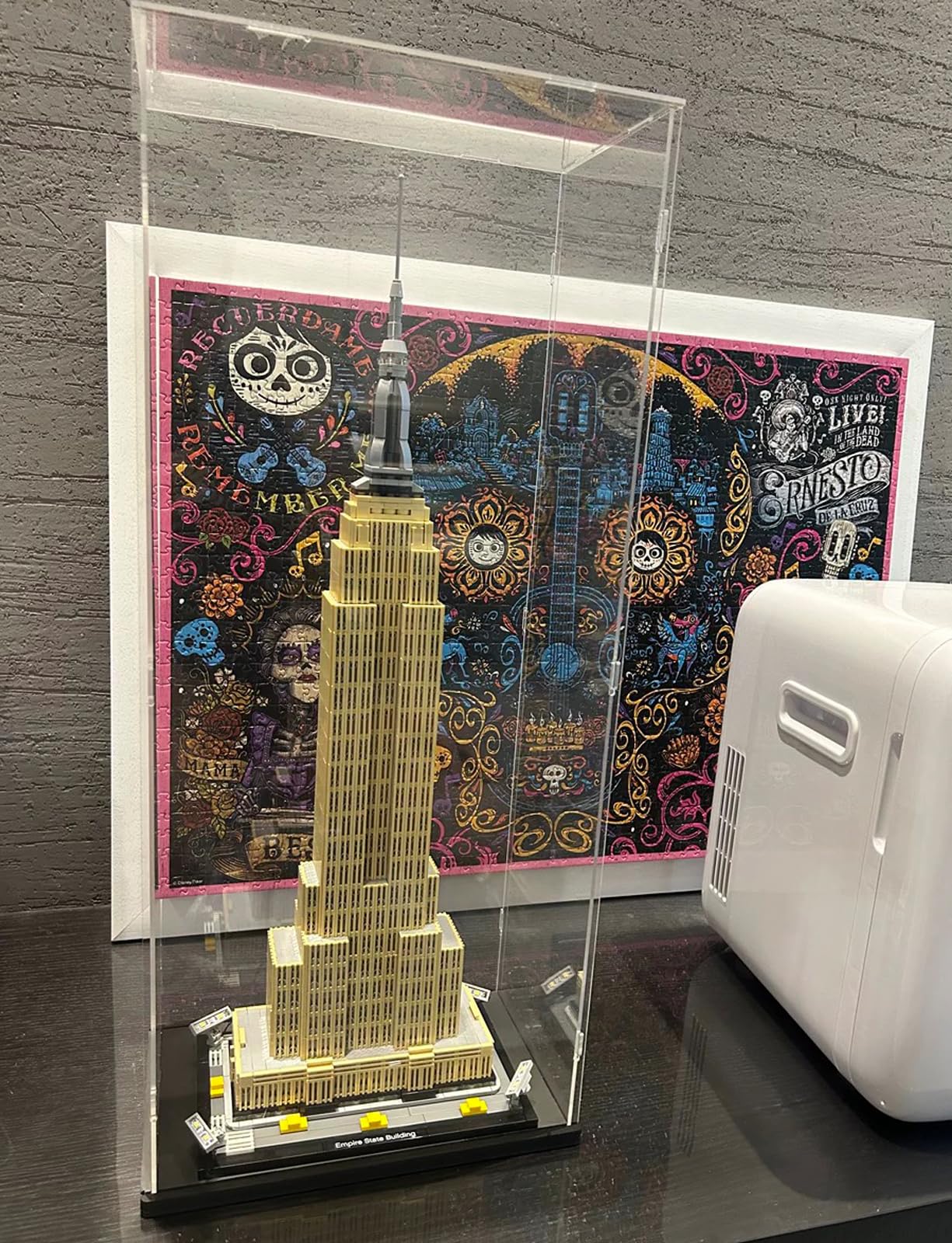Clear Acrylic Display Case for Lego 21042 Statue of Liberty - 7.9x7.9x19.7 inch Thickened Transparent Protection Box with Wood-Plastic Base & LED String Lights (Black Interior) - Perfect for Collectibles Showcase, Home Decor, and Gift Presentation