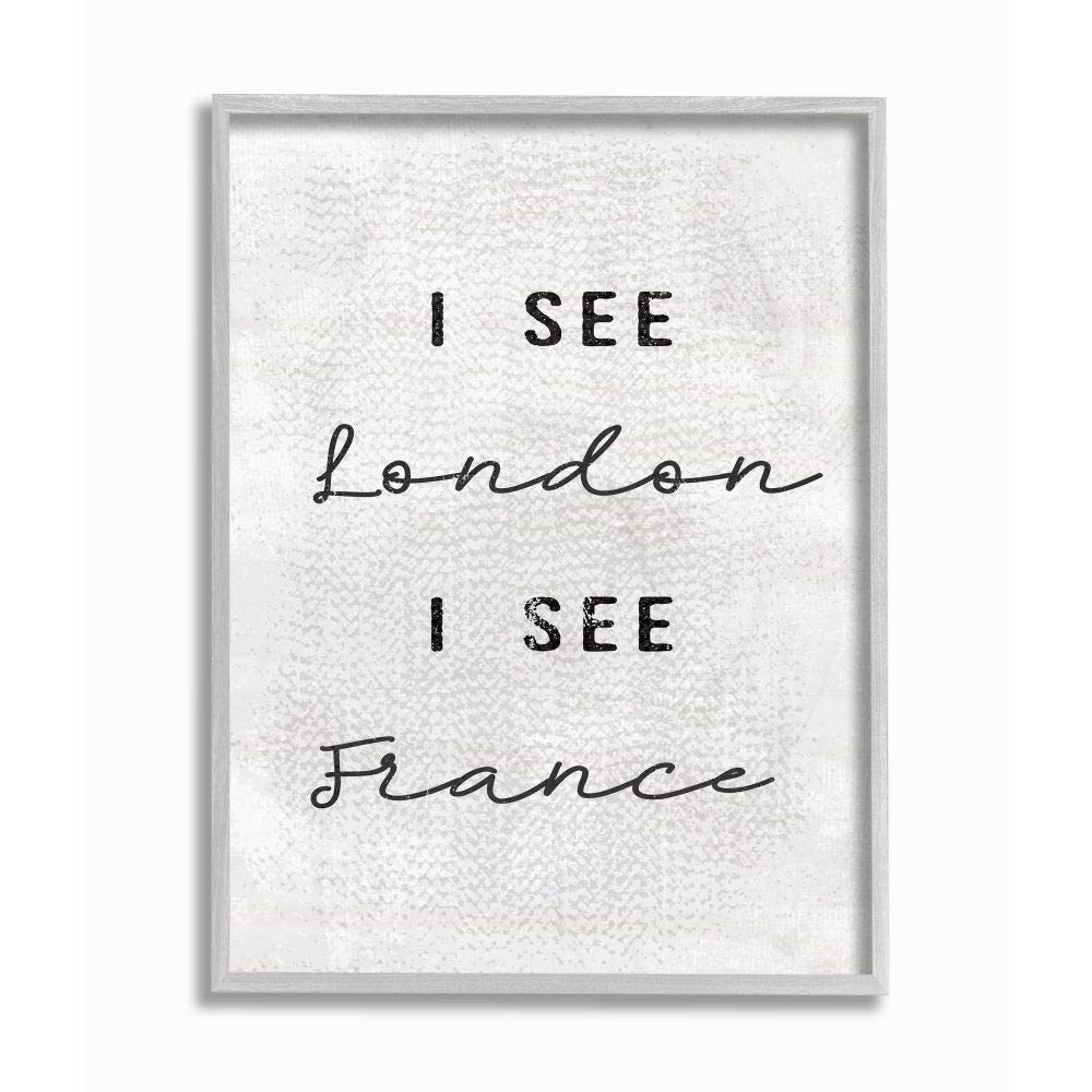 Stupell Industries Black & White London 'I See France' Textured Typography Framed Wall Art - 11x14 Inches, Designed by Daphne Polselli - Perfect for Living Room, Bedroom & Office Decor