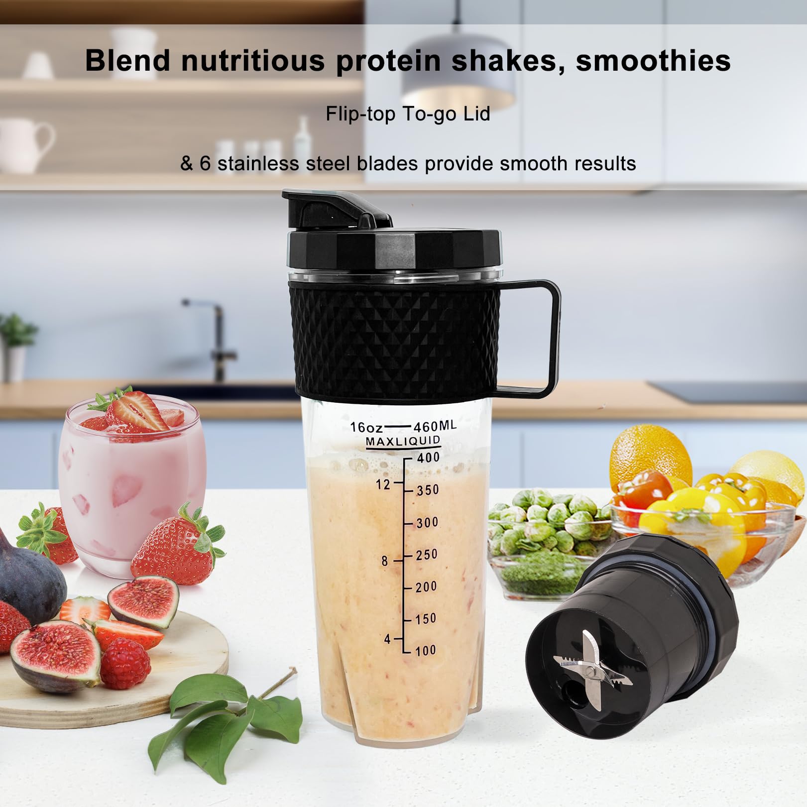 Yidata 16oz Portable Blender - Rechargeable Personal Smoothie Blender with Ultra-Sharp Blades, Handheld Travel Blender for Shakes, Juices & Smoothies - Perfect for Gym, Office, Camping & Outdoor Activities (Black)