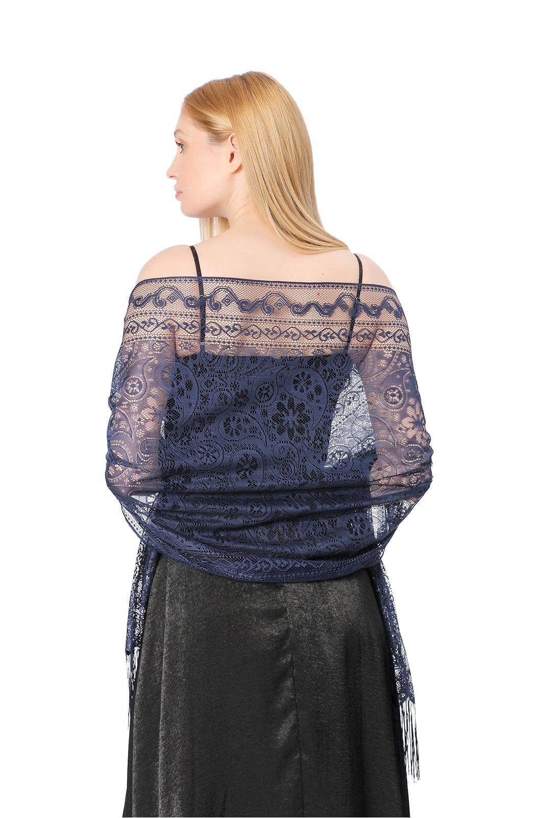 Elegant Lace Shawl with Tassels - CJ0110 - Perfect for Weddings, Parties & Evening Events