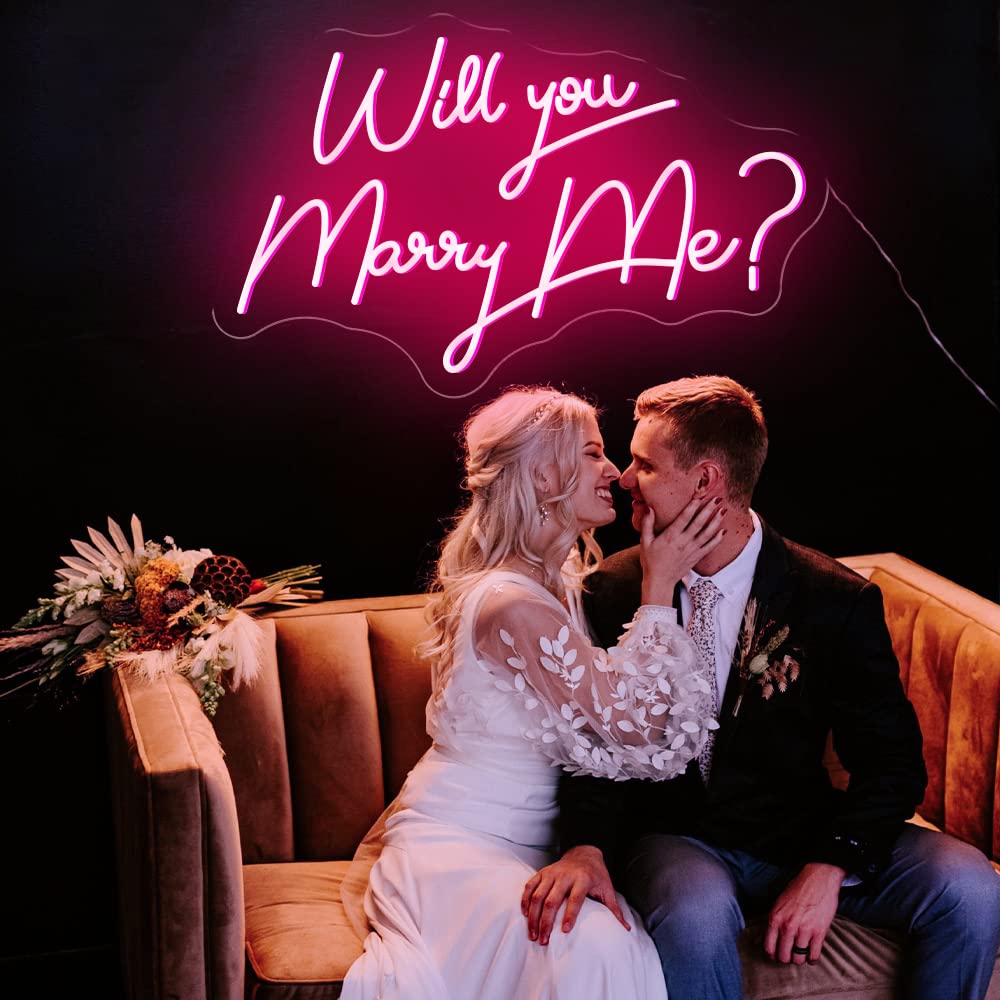 Will You Marry Me? LED Neon Sign - 23.6×14.7 Inch Custom Acrylic Light with Dimmable Flex Lights for Bedroom, Living Room, Office Decor - Perfect for Weddings, Christmas, Parties & Romantic Proposals (Pink)