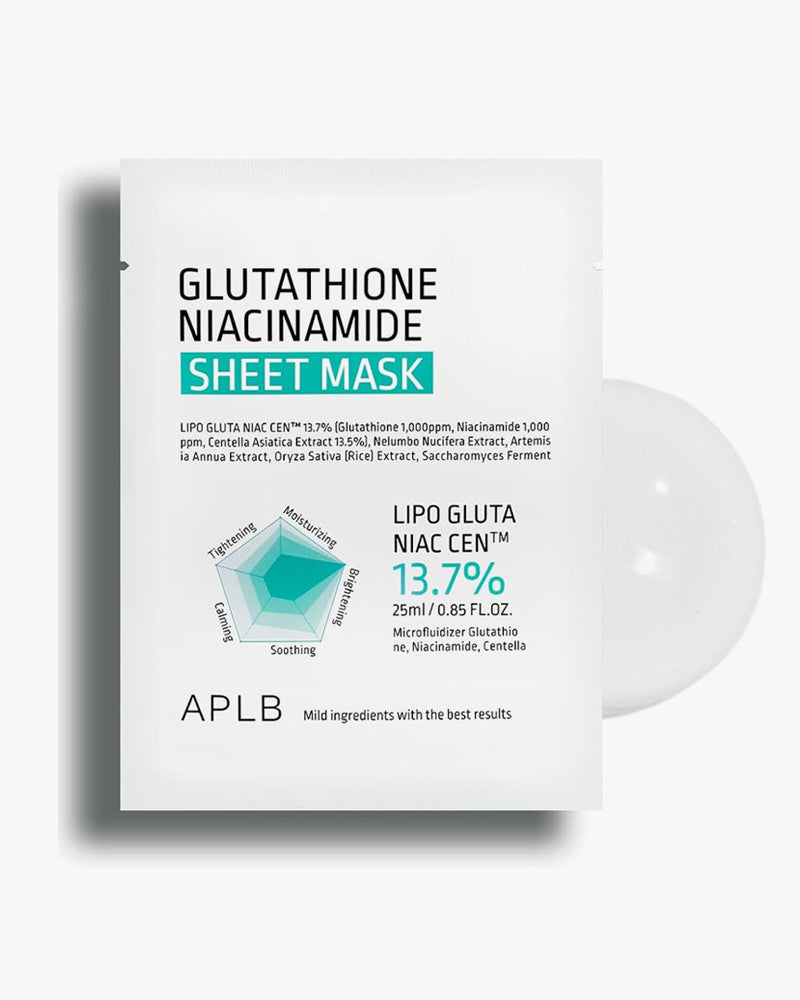 APLB Glutathione Niacinamide Brightening Face Mask - Skin Whitening & Hydrating Sheet Mask for Dark Spots & Dull Skin - Perfect for Daily Skincare & Spa Night Routine