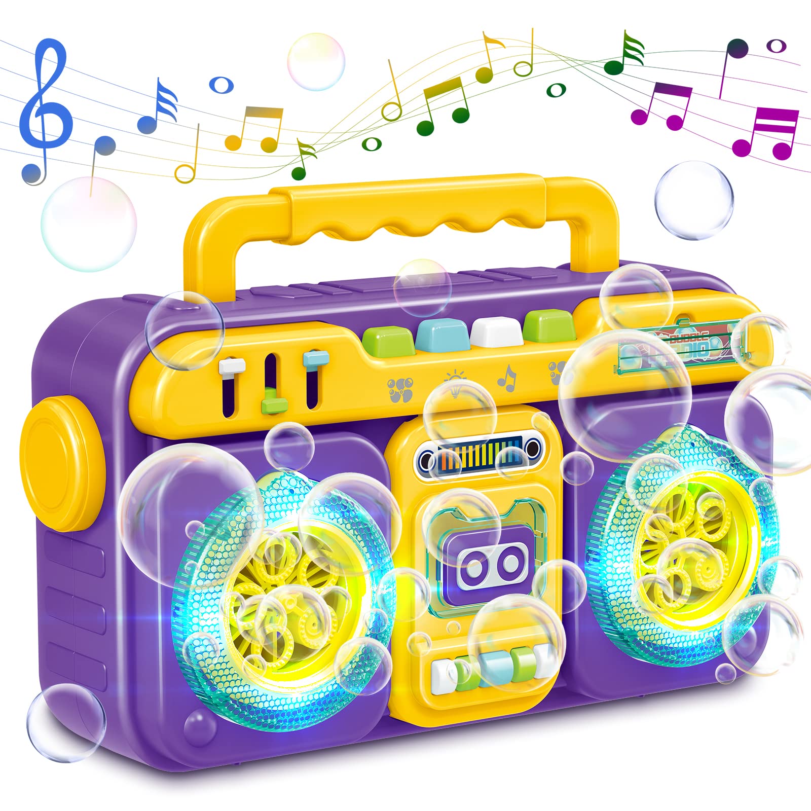 BAKAM 2022 Automatic Bubble Blower Machine with Lights & Music - Battery Powered Portable Bubble Maker for Kids, Toddlers - Perfect for Outdoor Backyard Parties, Birthday Celebrations and Summer Fun