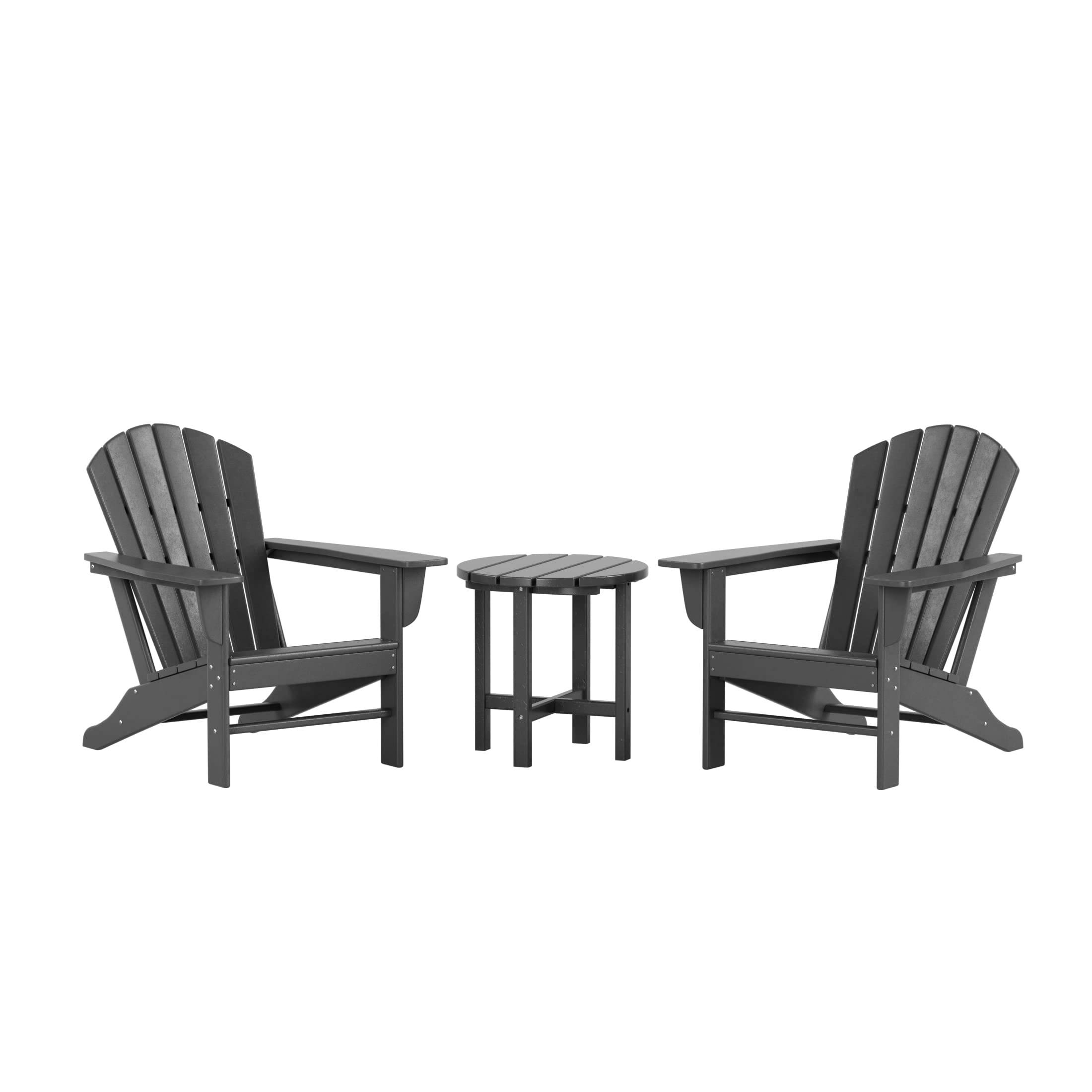 Premium 2-Piece Outdoor Adirondack Chair Set with Side Table - Durable Poly Lumber Seating for Patio, Backyard, Garden & Beach - Classic Retro Gray Lounge Chairs for Relaxing in Sun, Poolside or Outdoor Entertaining