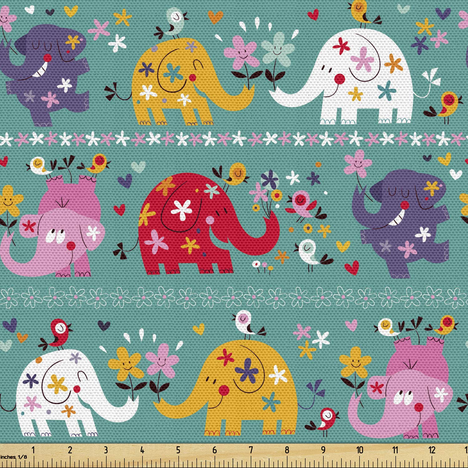 Ambesonne Animal Cartoon Fabric by The Yard - Joyful Colorful Animals & Flowers Pattern - Decorative Upholstery Fabric for DIY Home Decor, Curtains, Pillows - 10 Yards Multicolor - Perfect for Kids' Rooms, Nursery Decor & Craft Projects