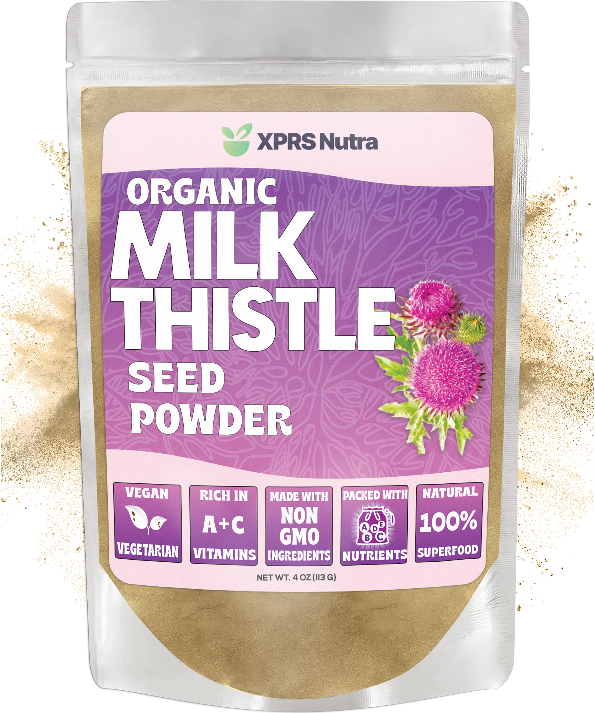 Organic Milk Thistle Seed Powder - Premium Silymarin-Rich Supplement for Liver Detox & Antioxidant Support - Vegan, Non-GMO, Gluten-Free - 4oz - Perfect for Smoothies, Teas & Daily Wellness Routine