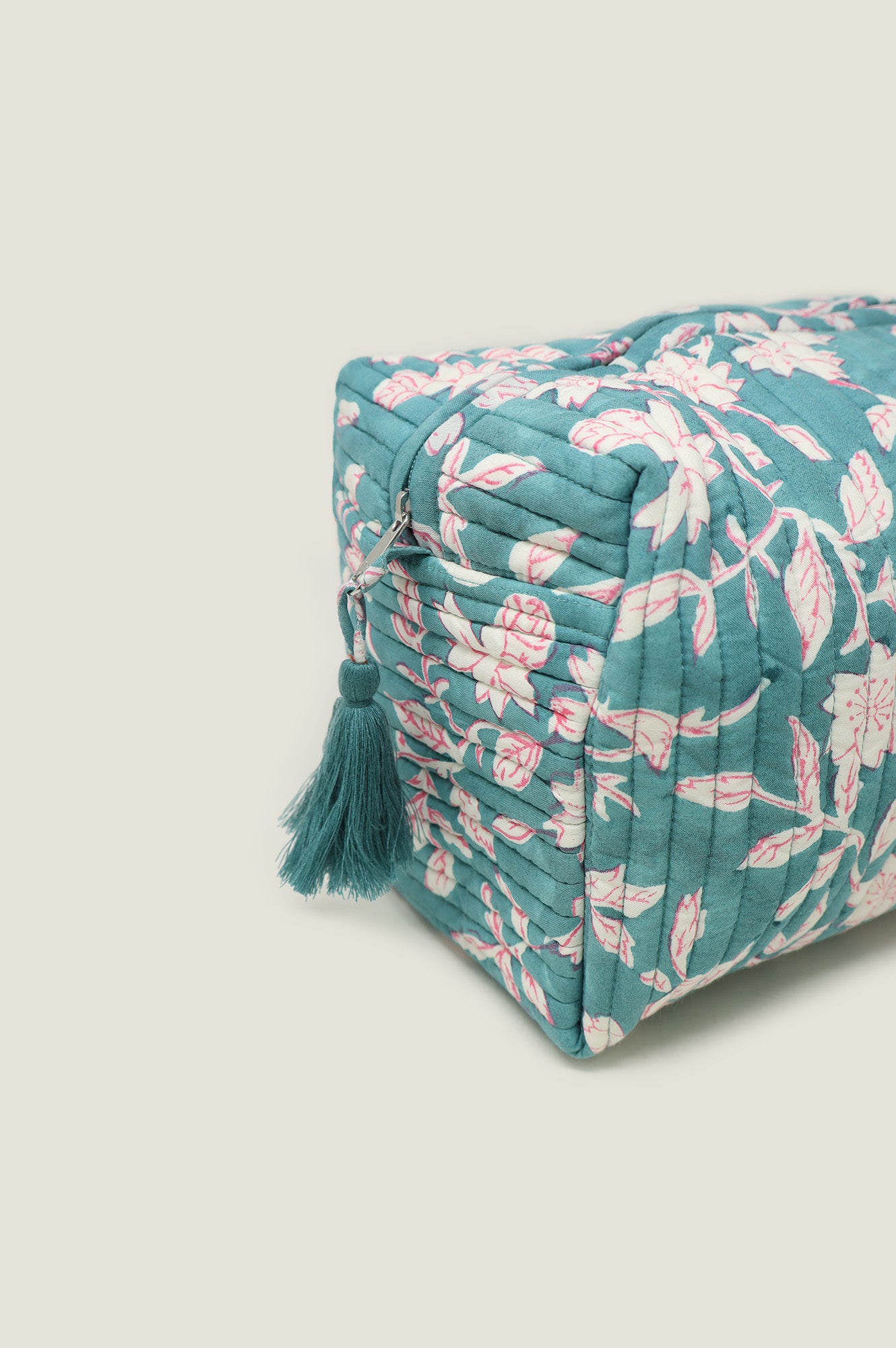 Japanese Flower Sea Green Medium Block Print Wash Bag - Travel Laundry Organizer for Gym, Beach & Camping