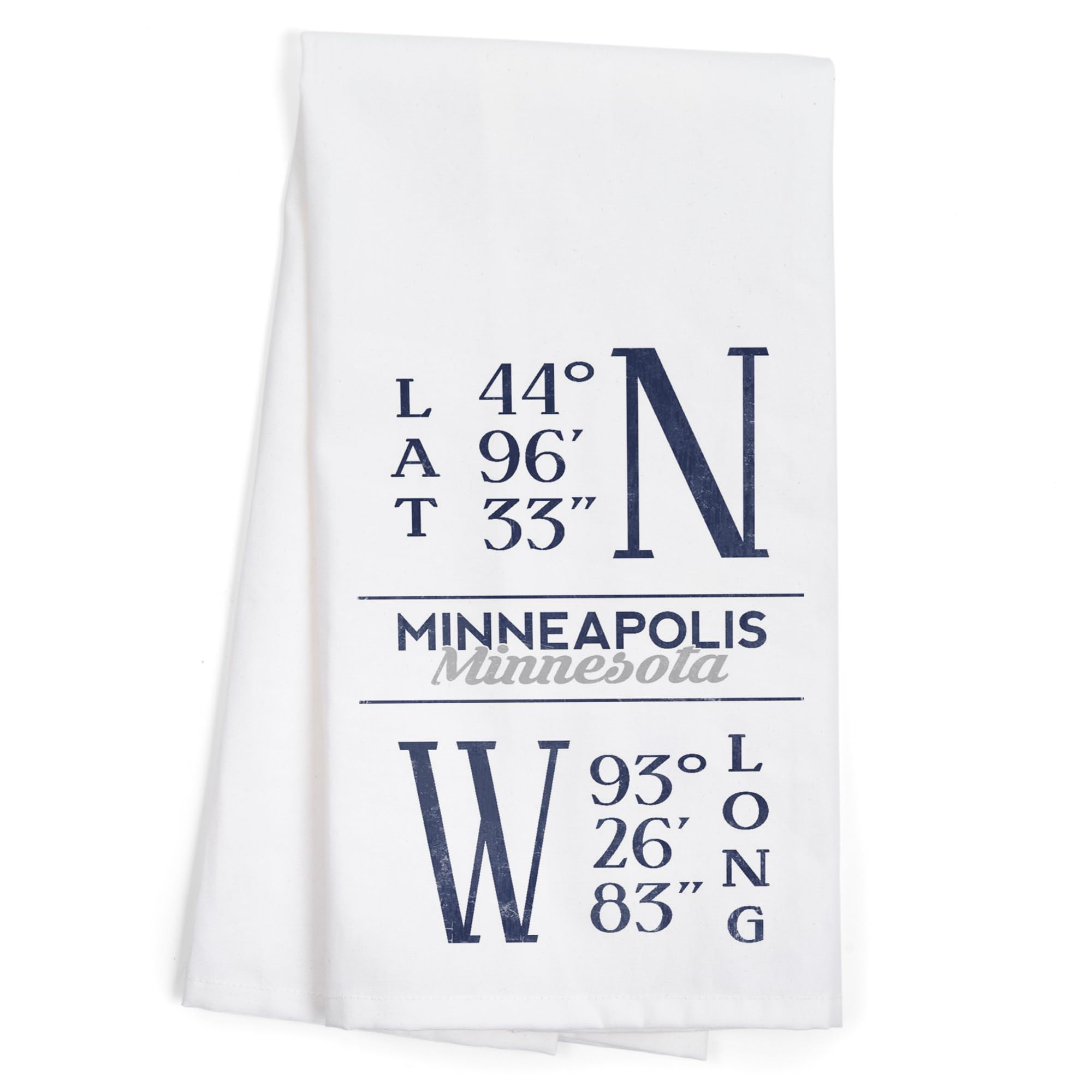 Lantern Press Minneapolis Minnesota Latitude Longitude Blue 100% Cotton Tea Towel - Decorative Hand Towel for Kitchen, Home Decor & Gift - Perfect for Dish Drying, Wall Art & Farmhouse Decor