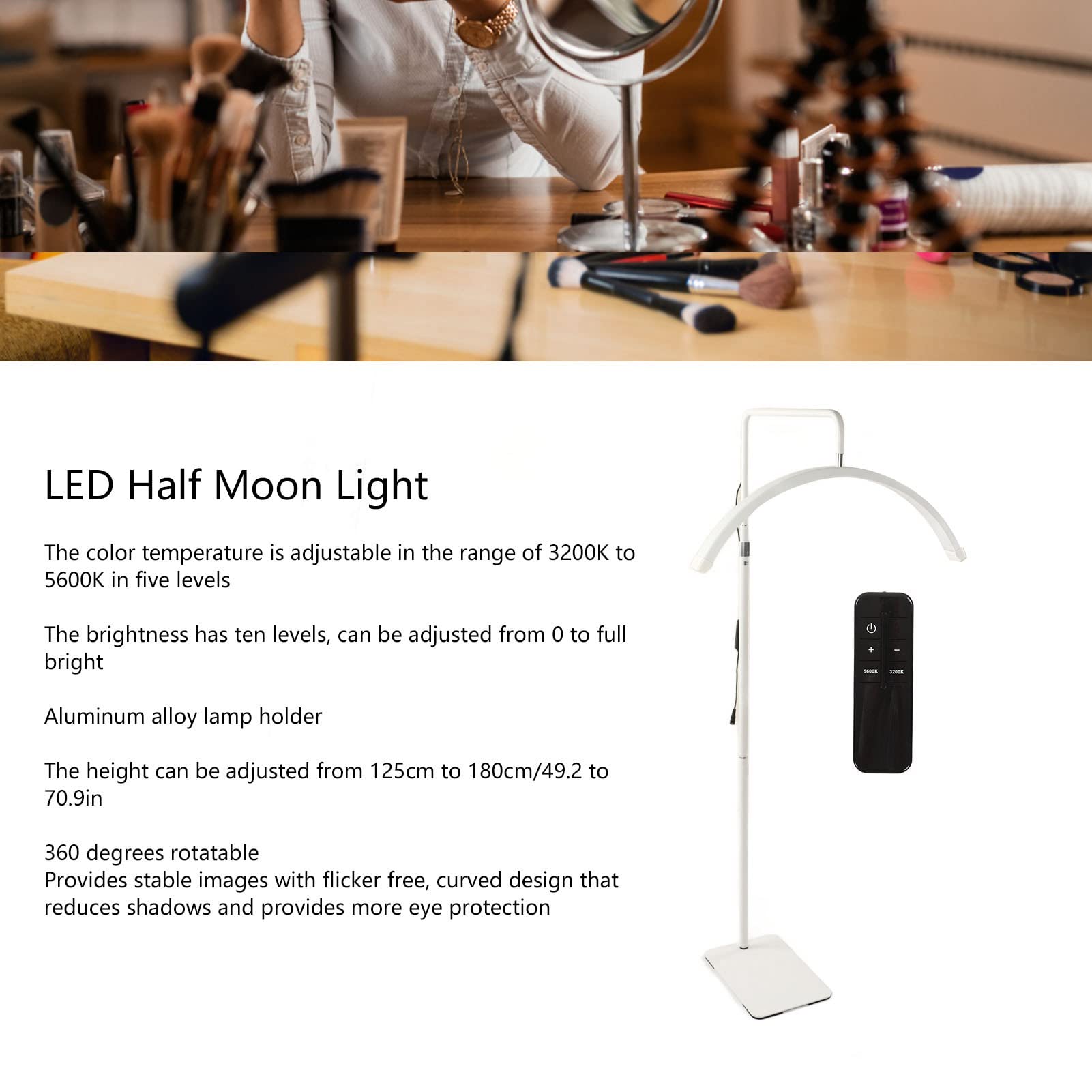 EXCLUZO Lash Light - 23 LED Eyelash Extension Lamp with Remote Control, Adjustable 5-Level Color Temperature for Professional Lash Artists, Perfect for Eyelash Extensions, Skincare, Reading & Makeup Application