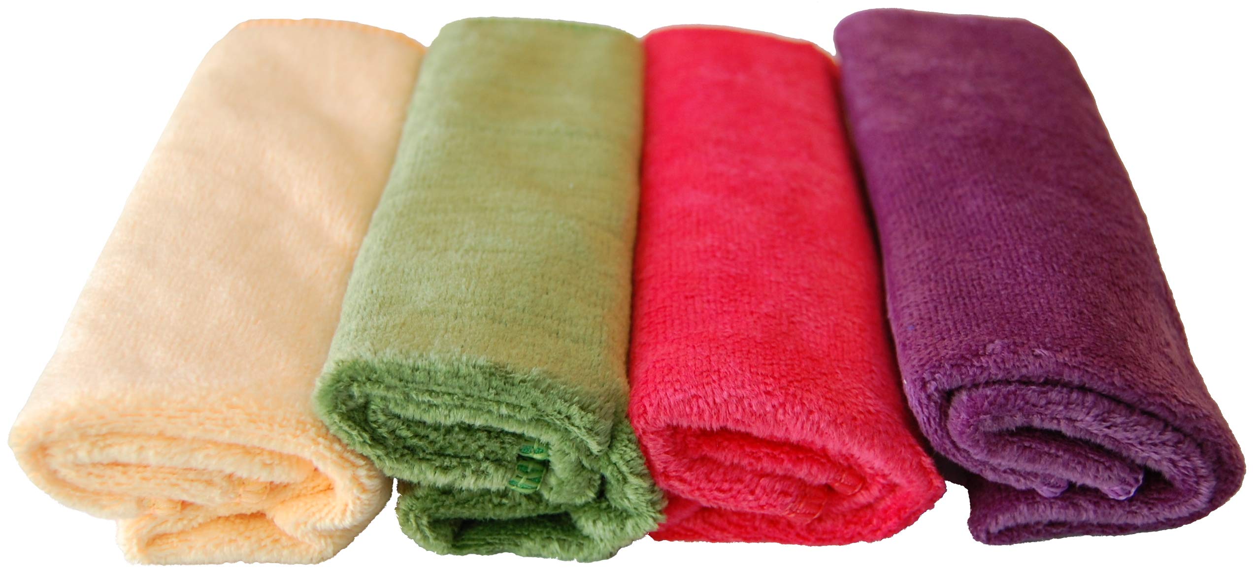 EcoSol Designs - Ultra Soft Thick Quick Dry Microfiber Towels Set of 4 (12x12 inches) for Cleaning & Drying - Purple, Pink, Green, Yellow - Perfect for Home, Office, Gym, Car & Travel Use