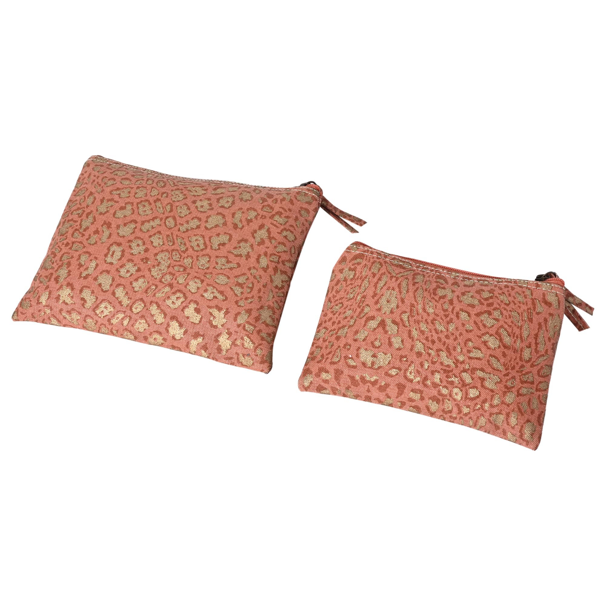 Canvas Zipper Pouch Set of 2 - Waterproof Travel Organizer for Toiletries, Makeup, Cosmetics, Medicines & Documents - Fashion Accessories for Women, Men, Kids (Leopard Print) - Perfect for Travel, Gym, School & Daily Storage