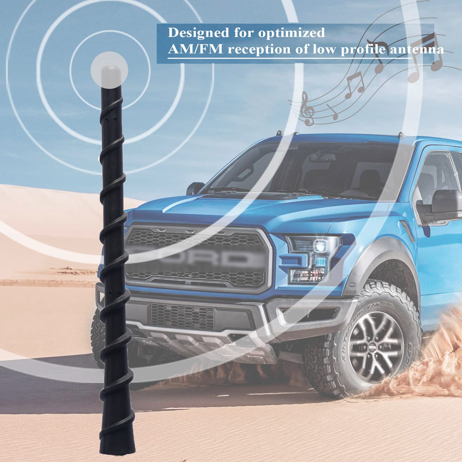 7 Inch Short Rubber Truck Antenna Compatible with Ford F-150 (2009-2025) & Bronco (2021-2025) - Improved Car Radio Reception Replacement Accessory | Perfect for Off-Roading & Daily Commuting