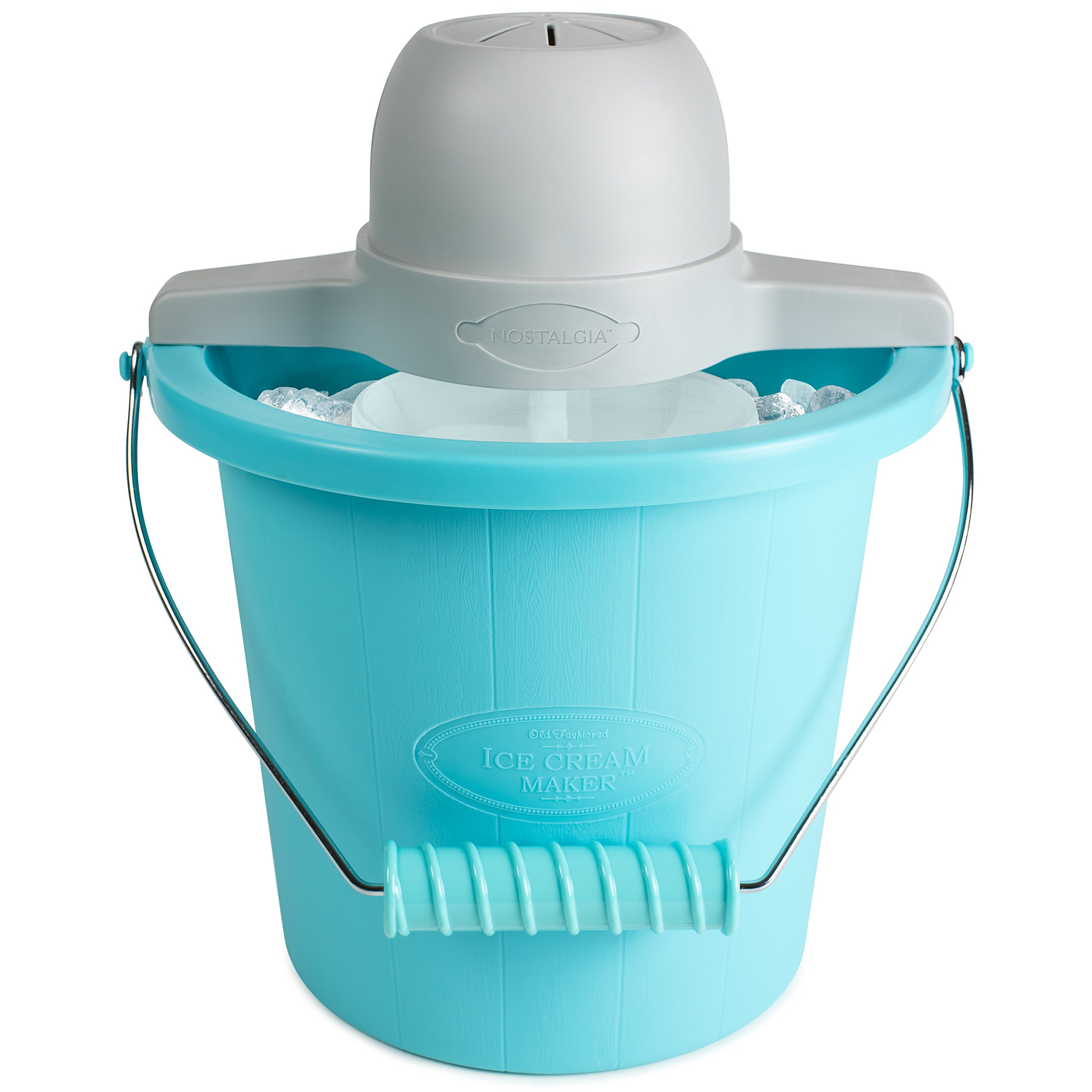 Nostalgia ICMP400BLUE 4-Quart Electric Ice Cream Maker with Easy Carry Handle - Make Homemade Ice Cream, Sorbet & Frozen Yogurt - Perfect for Parties, Family Gatherings & Summer Treats