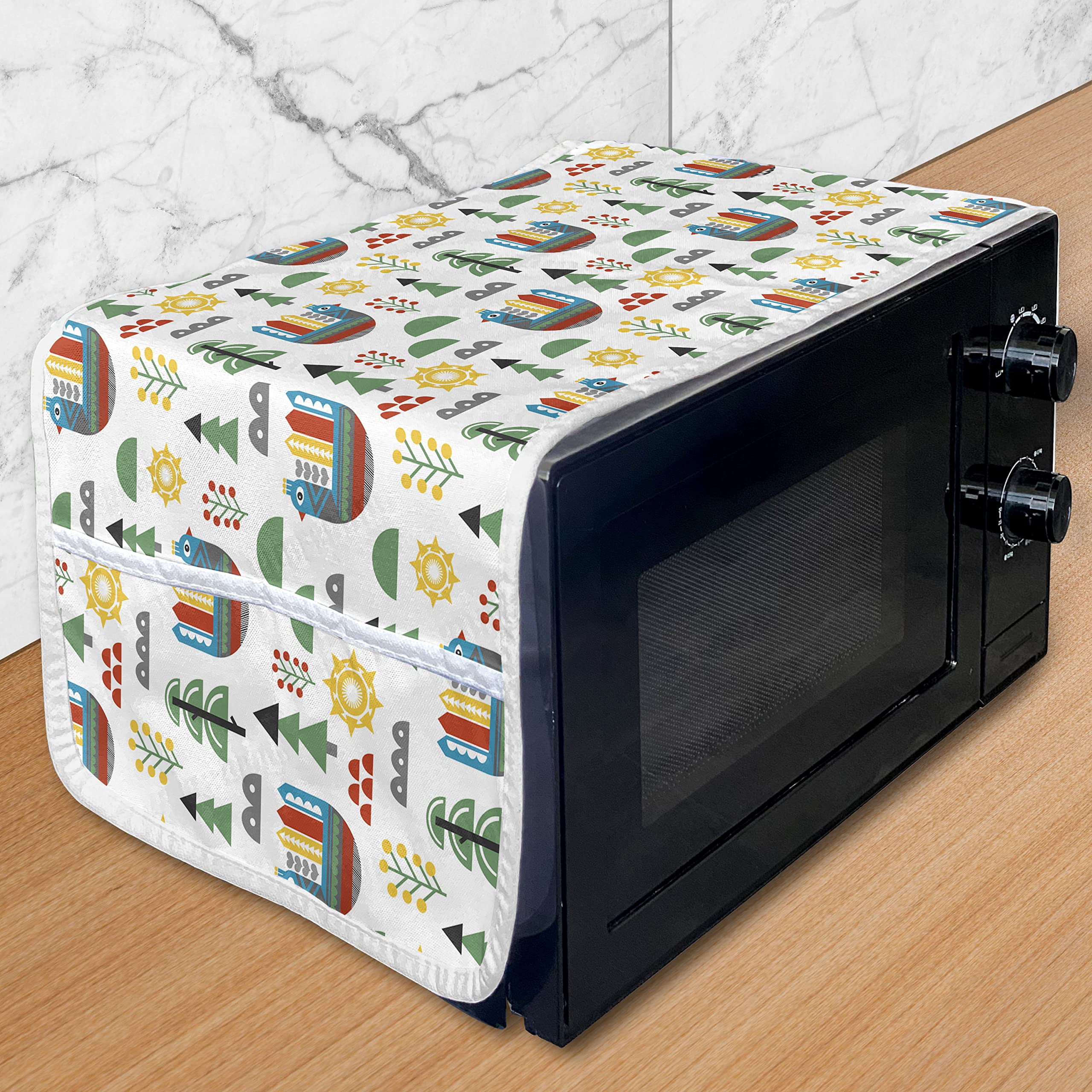 Ambesonne Pastel Chicken Cartoon Microwave Cover - Water Resistant Kitchen Organizer with Pockets, 36
