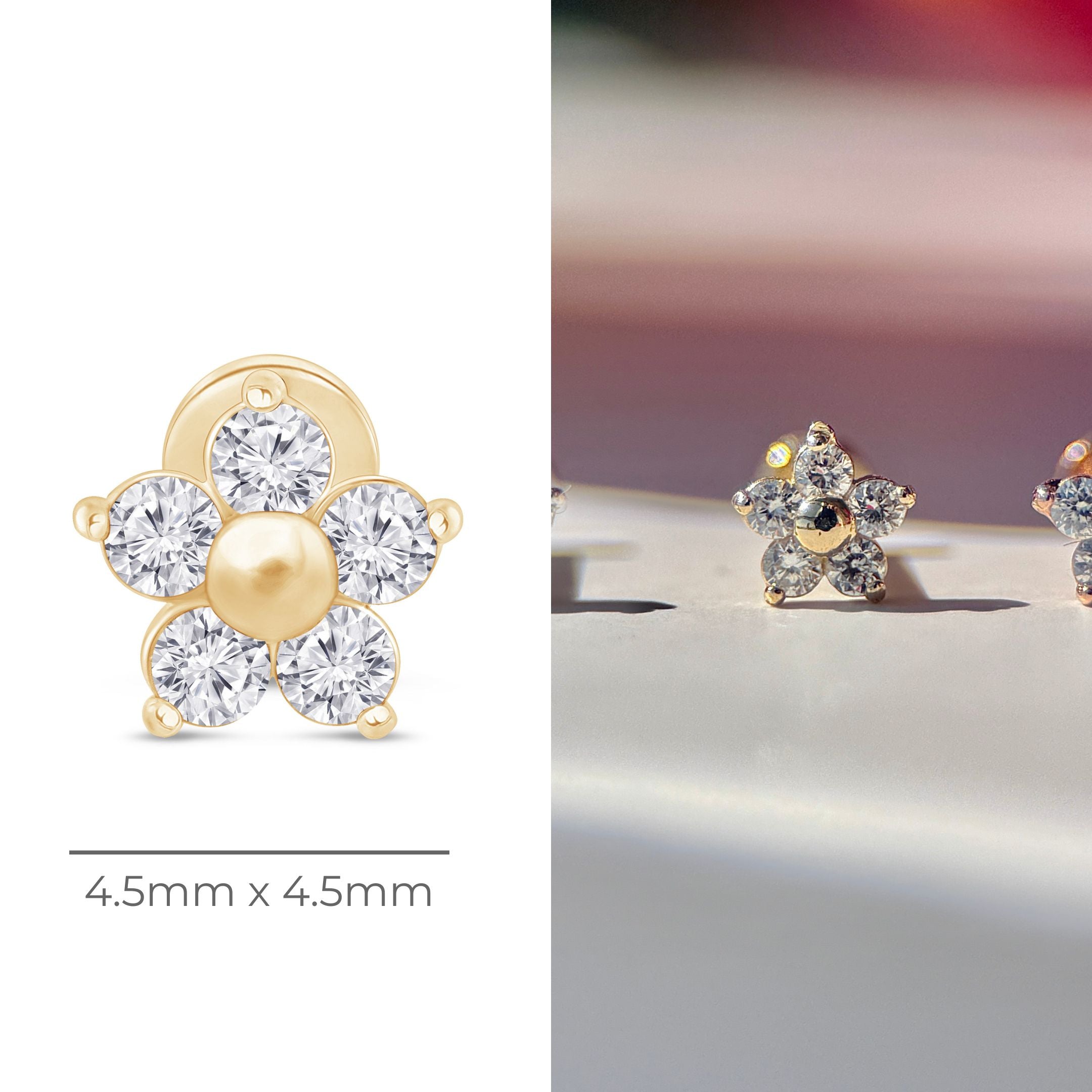 14K Yellow Gold Diamond Flower Flat Back Stud Earrings for Women | Elegant Floral Jewelry for Everyday Wear, Parties & Special Occasions