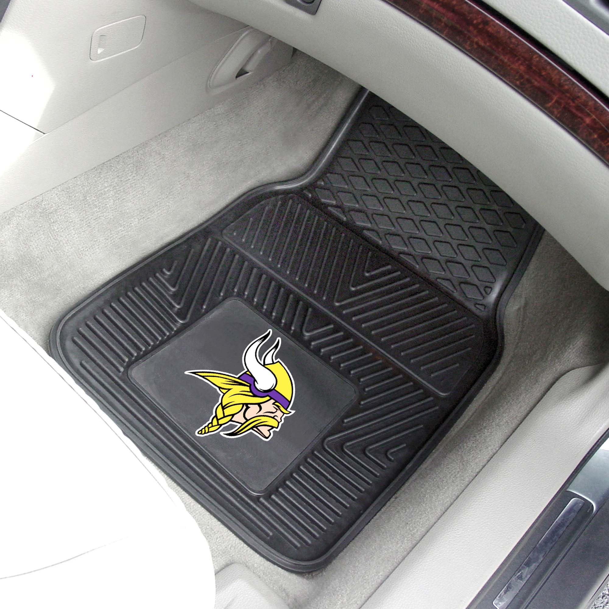 FANMATS 8775 Minnesota Vikings 2-Piece Heavy Duty Vinyl Car Floor Mats Set - All Weather Protection, Universal Fit, Deep Reservoir Design (18