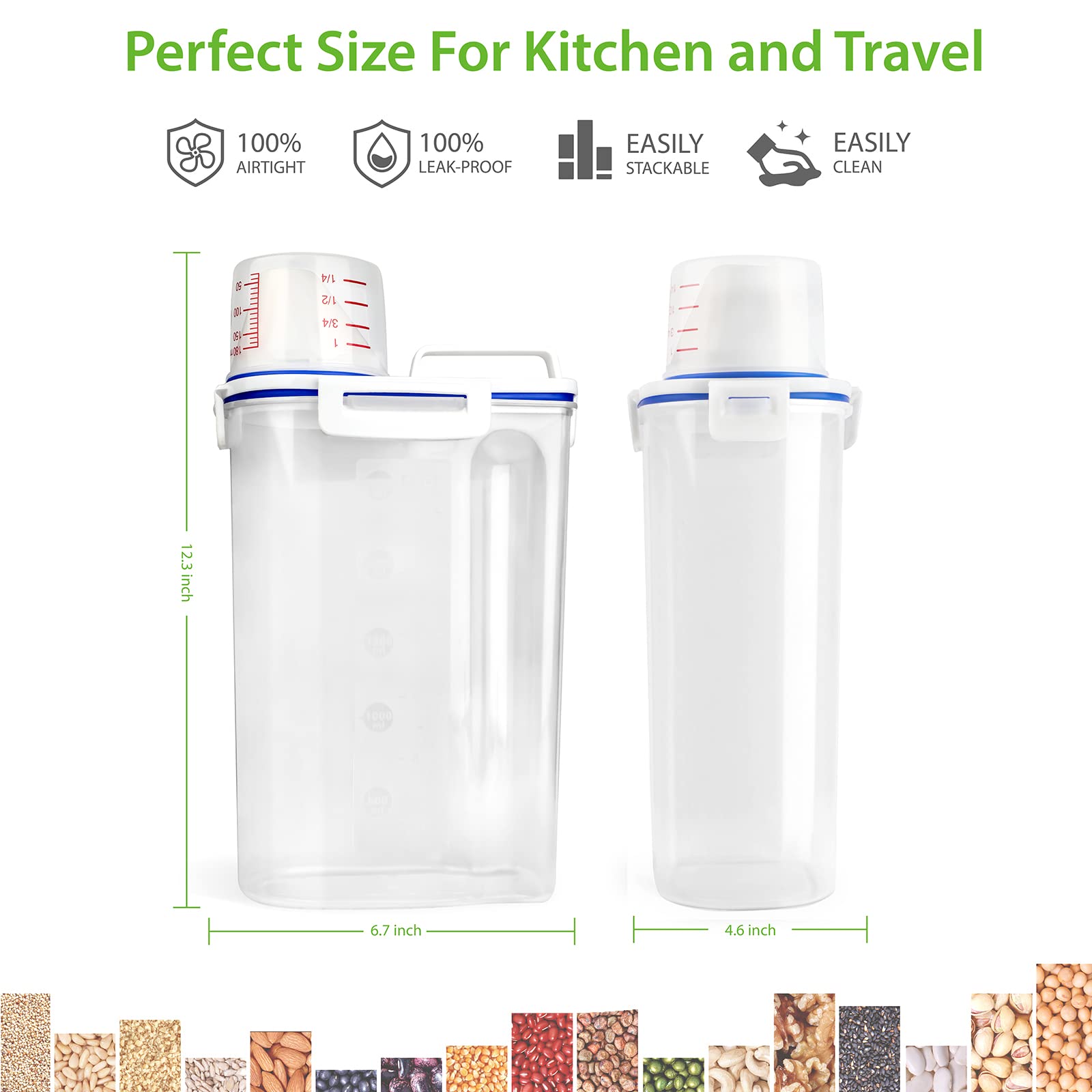 Airtight Rice Storage Container - 3 to 5Lbs BPA-Free Clear Plastic Food Canister for Dry Goods, Pet Food, Oatmeal, Grain, Cereal, Pasta & Flour | Perfect for Kitchen, Pantry Organization & Pet Food Storage