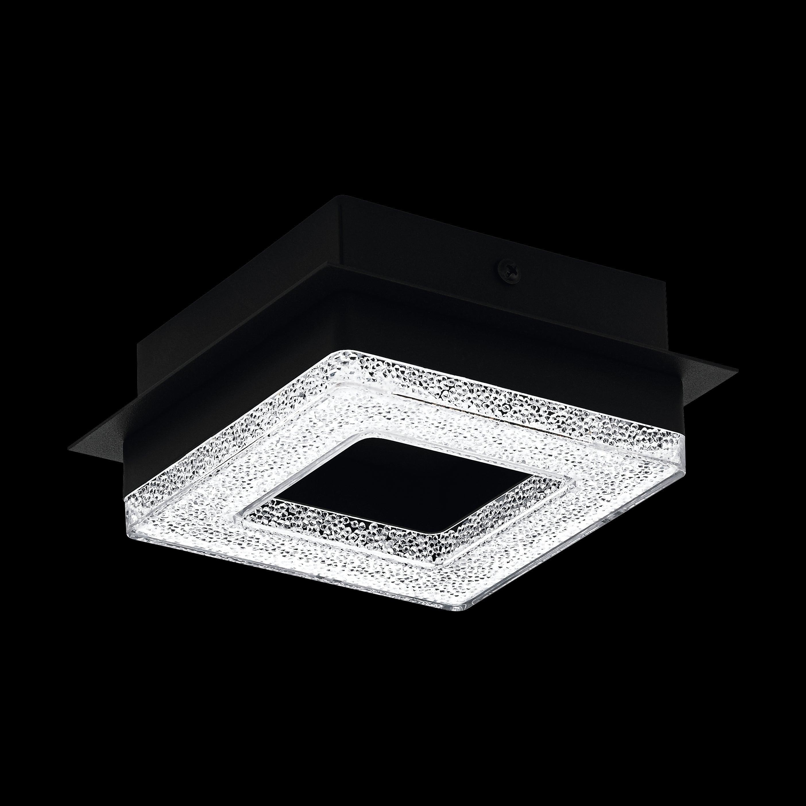 Eglo Fradelo 1 Square Black Plastic Crystal Flush Mount Ceiling Light - Modern LED Fixture for Bedroom, Bathroom & Hallway Lighting