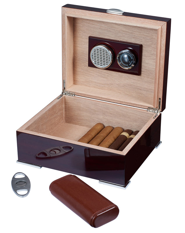 Premium Xander Burgundy Wood Humidor Gift Set with Case & Cutter - Perfect for Cigar Aficionados, Home Bars & Luxury Gifts
