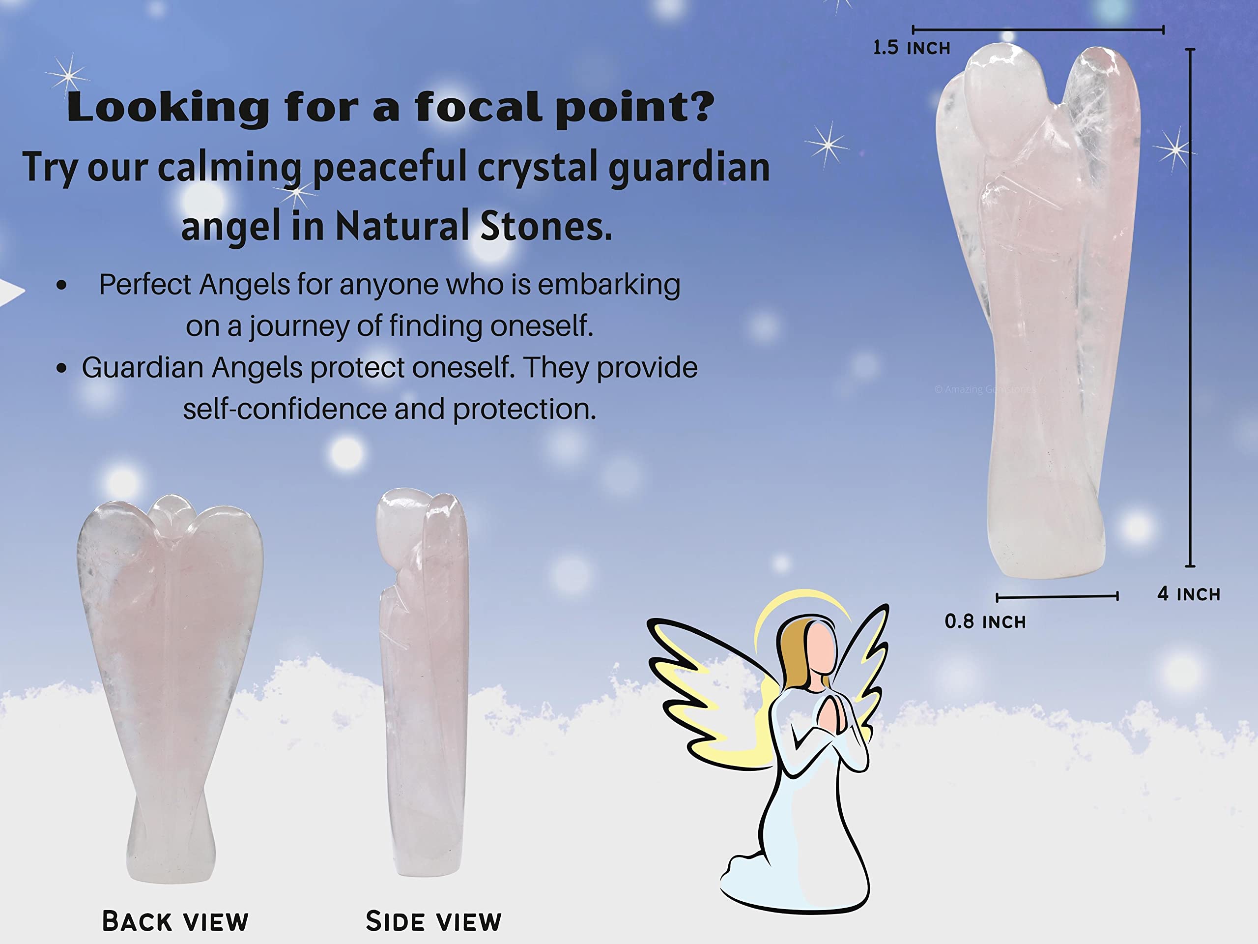 Rose Quartz Angel Figurine - 4 Inch Healing Crystal Pocket Guardian Angel for Protection, Love & Positive Energy - Perfect for Meditation, Home Decor & Spiritual Gifts