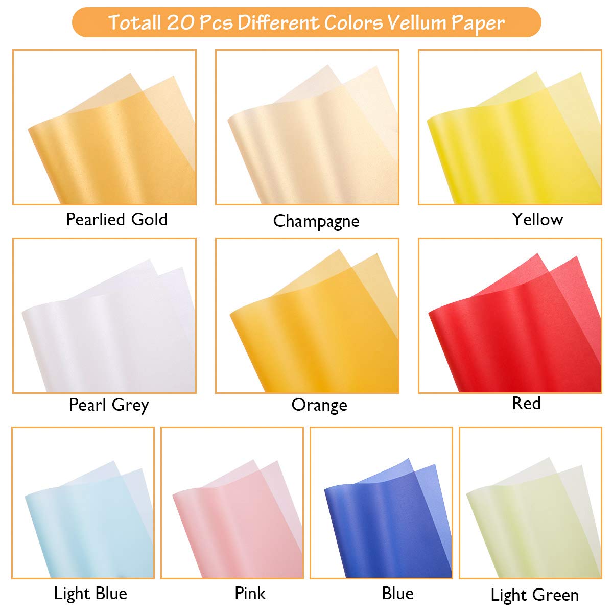 Premium Colored Vellum Paper - 20 Sheets 10 Vibrant Colors Translucent Sketching & Tracing Paper for Invitations, Card Making, Scrapbooking, DIY Crafts - Perfect for Wedding Stationery, Art Projects & Gift Wrapping (8.3