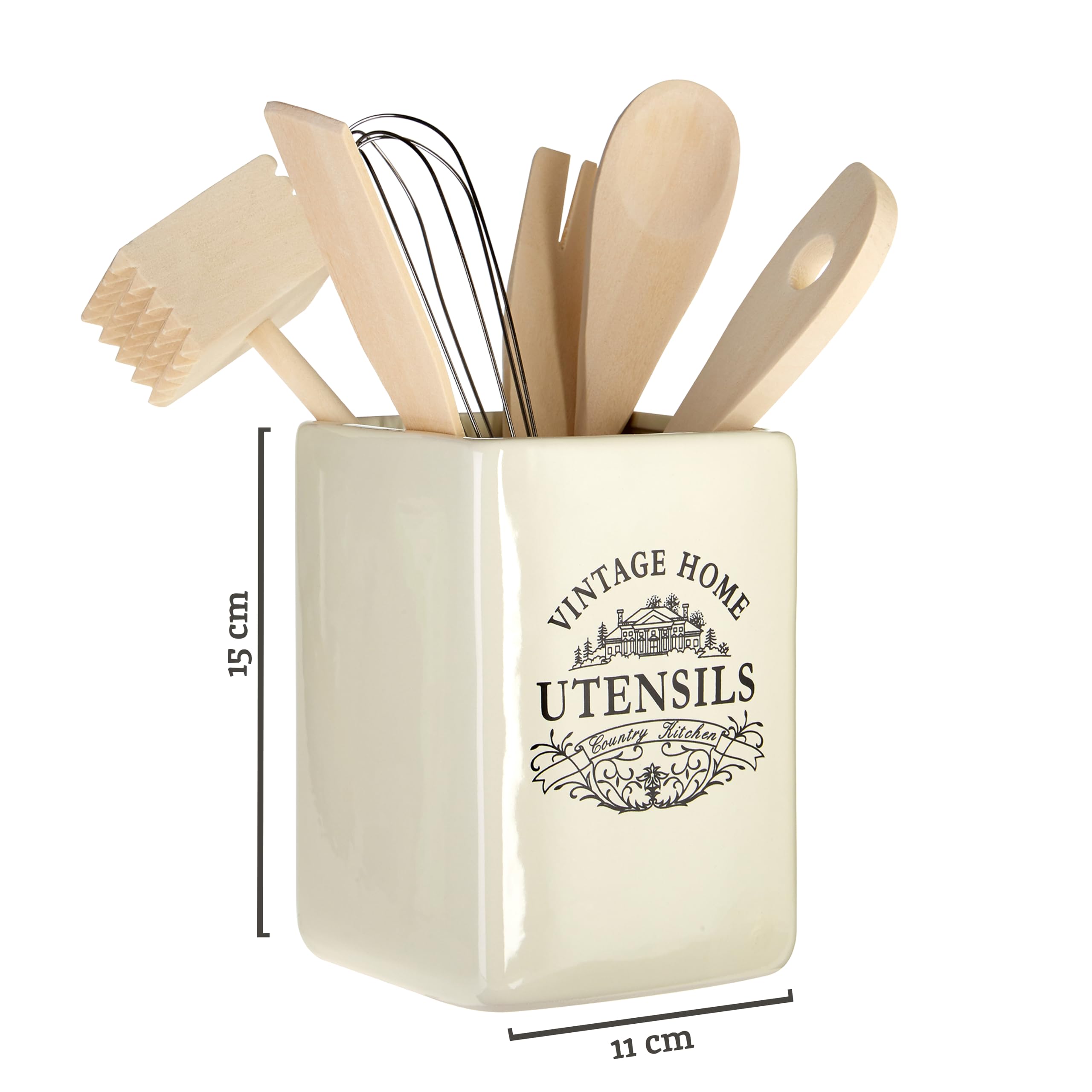 Premium Stoneware Cutlery Organizer - White | Kitchen Utensil Holder & Knife Storage Caddy for Countertop | Perfect for Dining Room, Kitchen Drawer Organization & Wedding Gift
