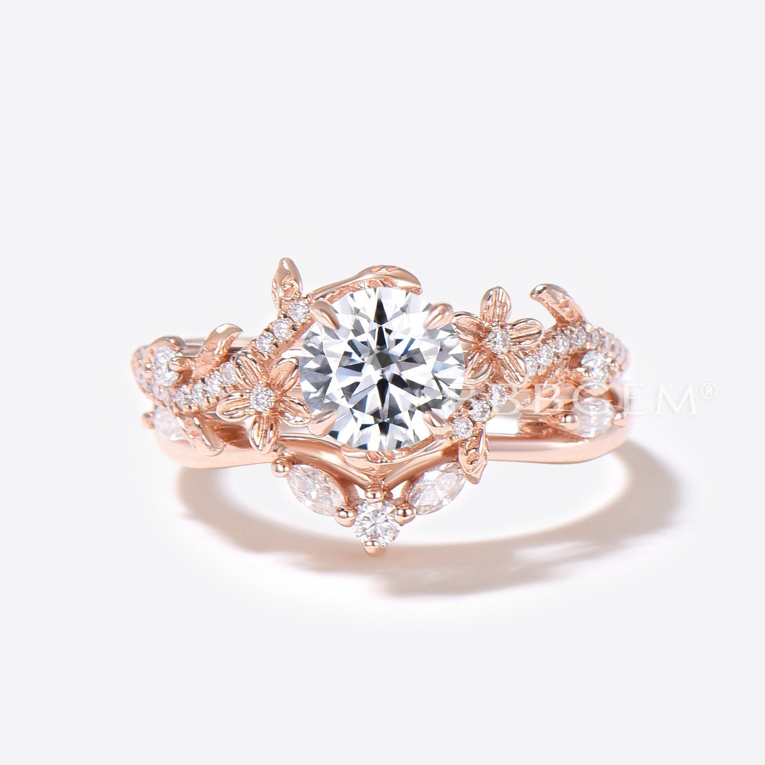 IGI Certified Round Lab Grown Diamond Floral Leaf Engagement Ring - Elegant Bridal Wedding Band for Women, Perfect for Proposals, Anniversaries & Special Occasions